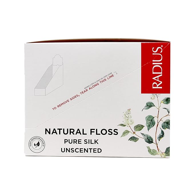 RADIUS Dental Floss, Natural Floss, Unscented Silk, 33 Yards, Compostable & Non-Toxic Oral Care Designed to Help Fight Plaque, Pack of 6