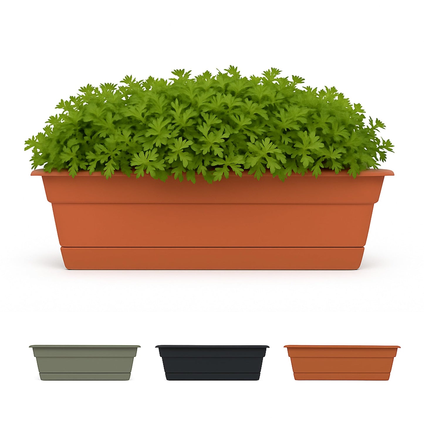 Bloem Dura Cotta Window Box Planter: 24" - Terra Cotta - with Tray, Weatherproof Resin Box, Removable Tray for Indoor & Outdoor Use, Gardening, 3 Gallon Capacity