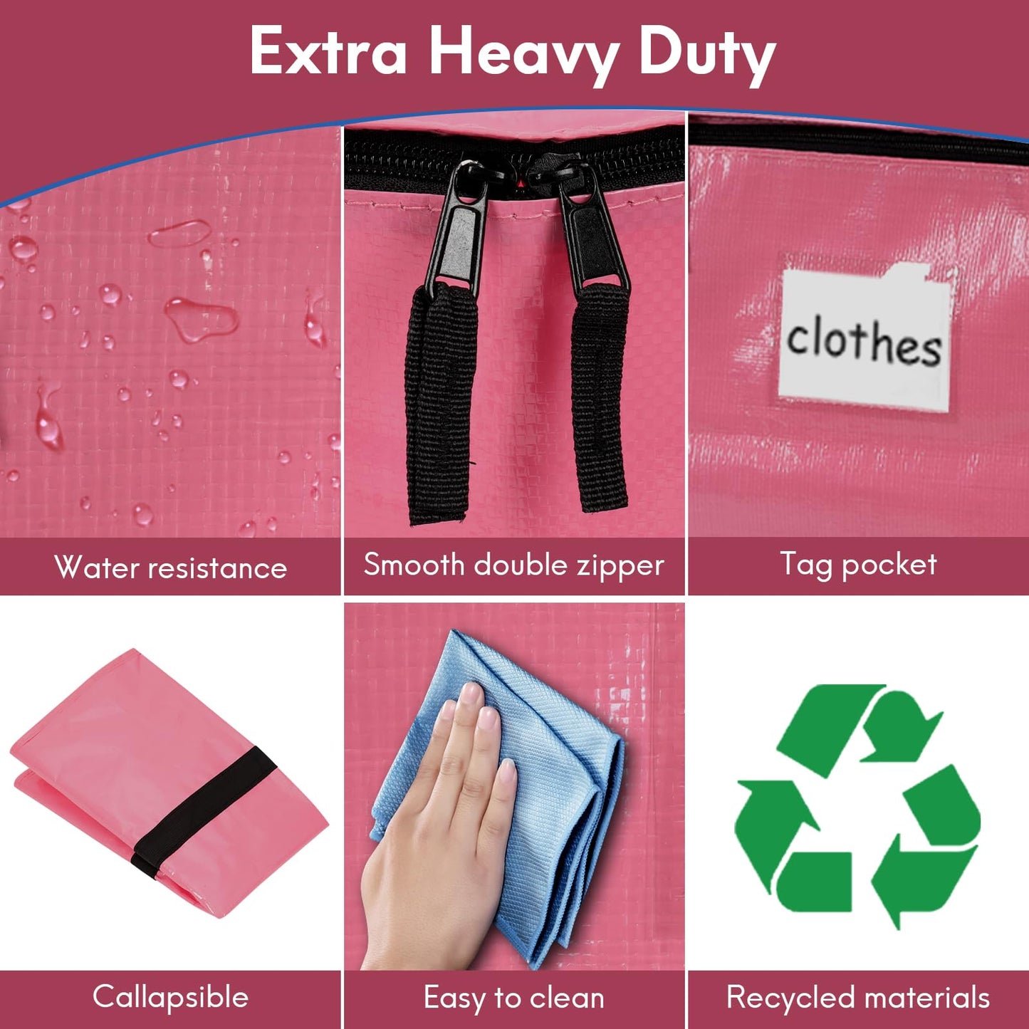2-Pack Extra-Large Heavy-Duty Storage Totes with Reinforced Handles, Durable Zippers & Waterproof Material — Perfect for Space-Saving, Moving, Shipping and Travel (Pink)