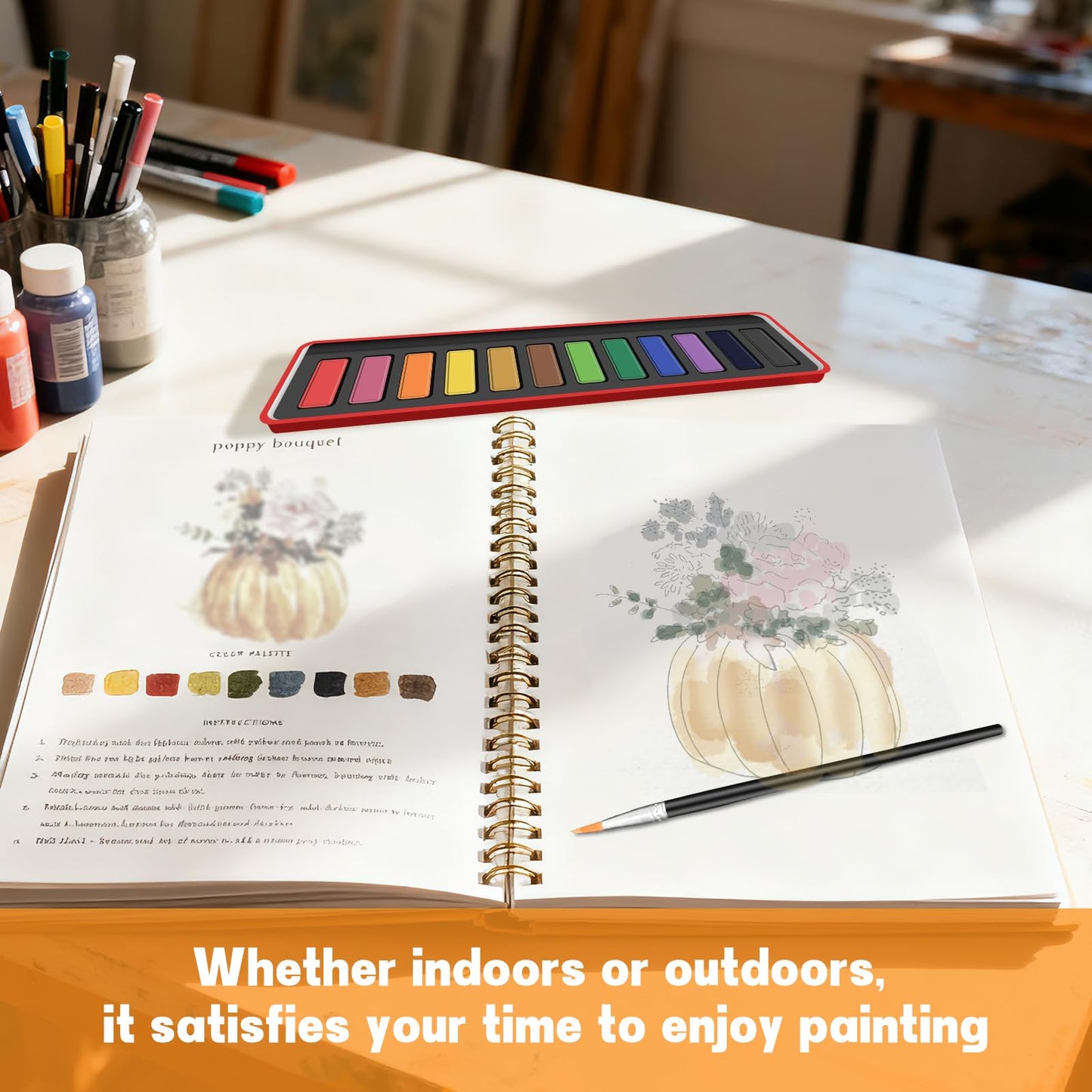 TLM Beginner Watercolor Painting Kit, Multi Theme with 12-Color Palette & 1 Brushes, Premium Bleed-Resistant Paper Art Set, Easy-to-Learn Painting Kit for Creative Exploration & Gifting