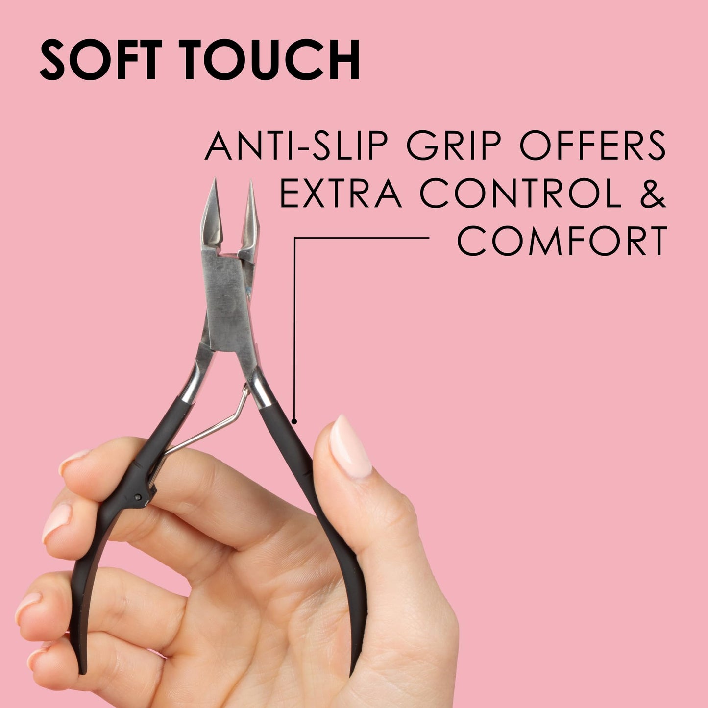 JAPONESQUE Soft Touch Toenail Clipper & Cuticle Pusher Manicure Set for Salon Quality Results, Anti-Slip Grip, Stainless Steel