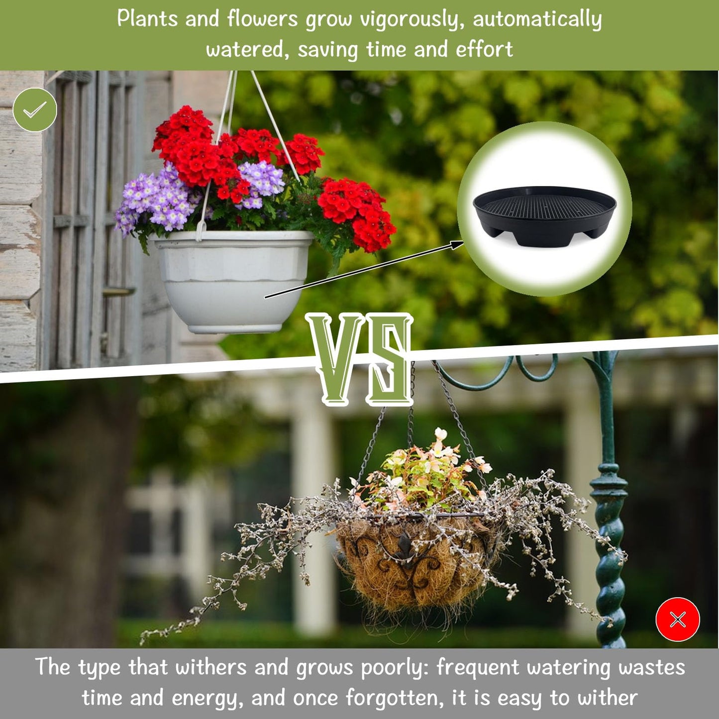 7.16” Self Watering Planter Insert, 10 Pack Invisible Hanging Basket Drip Pan Hanging Basket Planter Plant Auto Watering Devices Plastic Water Catcher Saucer Tray for Outdoor Indoor Pots Liners