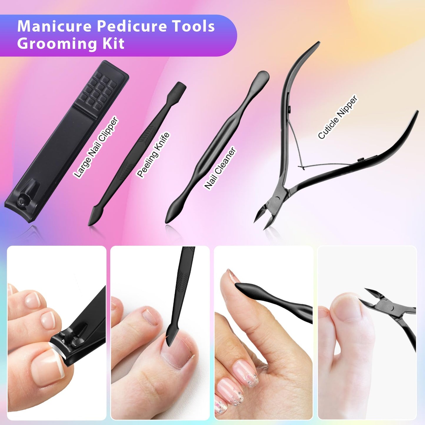 CGBE Nail Clippers Set, 12pcs Stainless Steel Nail Kit for Men, Manicure Set Pedicure kit for Mens Gifts - Black