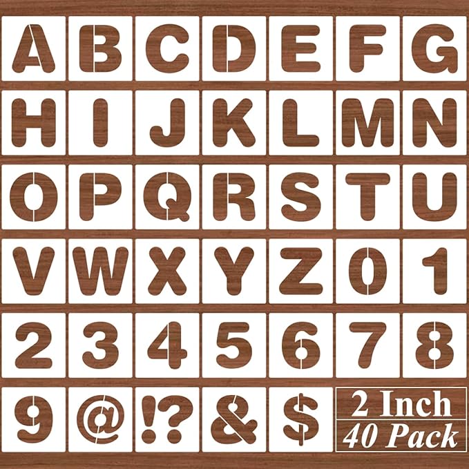 2 Inch Alphabet Letter Stencils - 40 Pack Letter Number Stencil Templates with Signs for Painting on Wood, Reusable Calligraphy Letters Stencils for Chalkboard Fabric Wood Signs