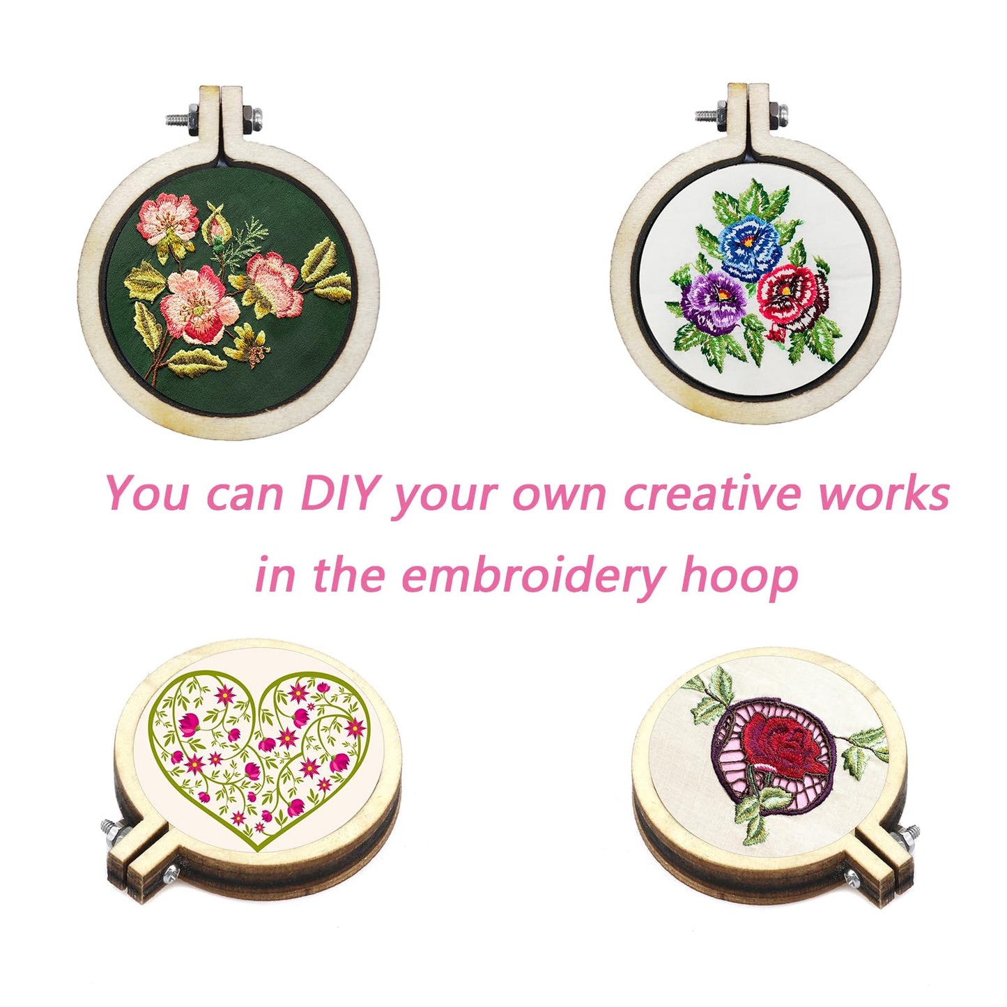 Dnyta 10pcs Mini Embroidered Hoop Round Tiny Cross Stitch Hoops for Art Craft Sewing Keychain Earrings Jewelry(1.6")