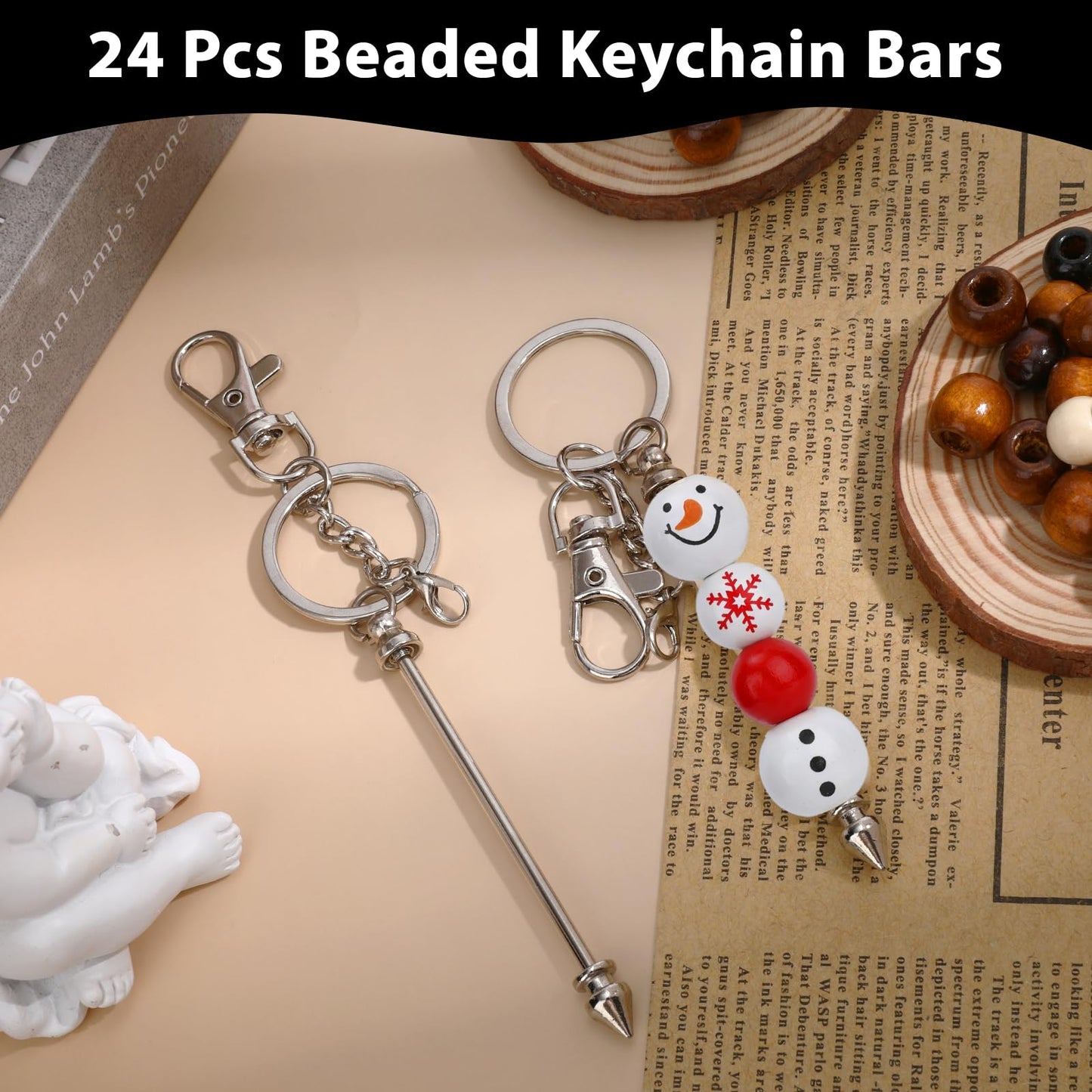 Sploziia 24Pcs Beadable Keychain Bars Bead Keychain Making Kit Gold Beadable Keychains Beaded Items DIY Pendant Metal Blank Key Chain Accessories Bulk for DIY Crafts Jewelry Making Gift