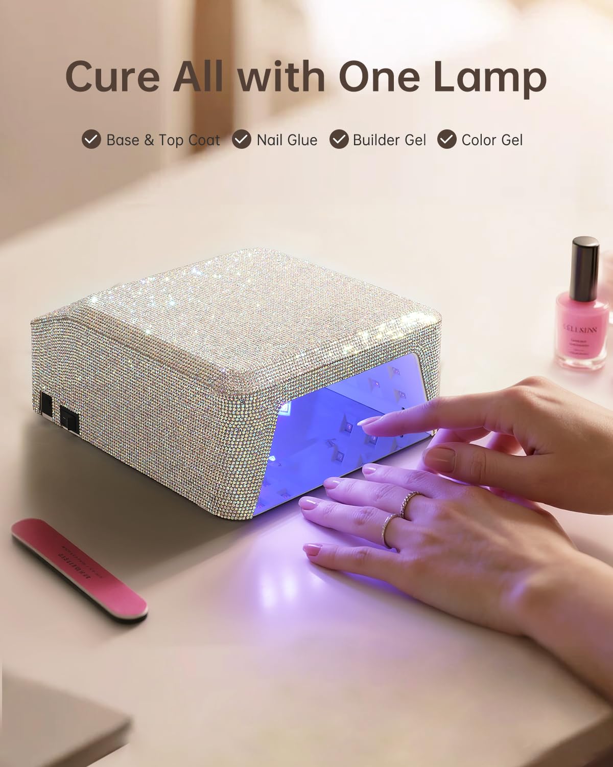 CHRISTINE SHELLY UV Nail Lamp, Rechargeable LED Nail Lamp Sparkly Gel Polish Light 4 Timer Setting Professional Quick Dry Curing Lamp with Display Auto Sensor for Salon & Home, AB Diamond