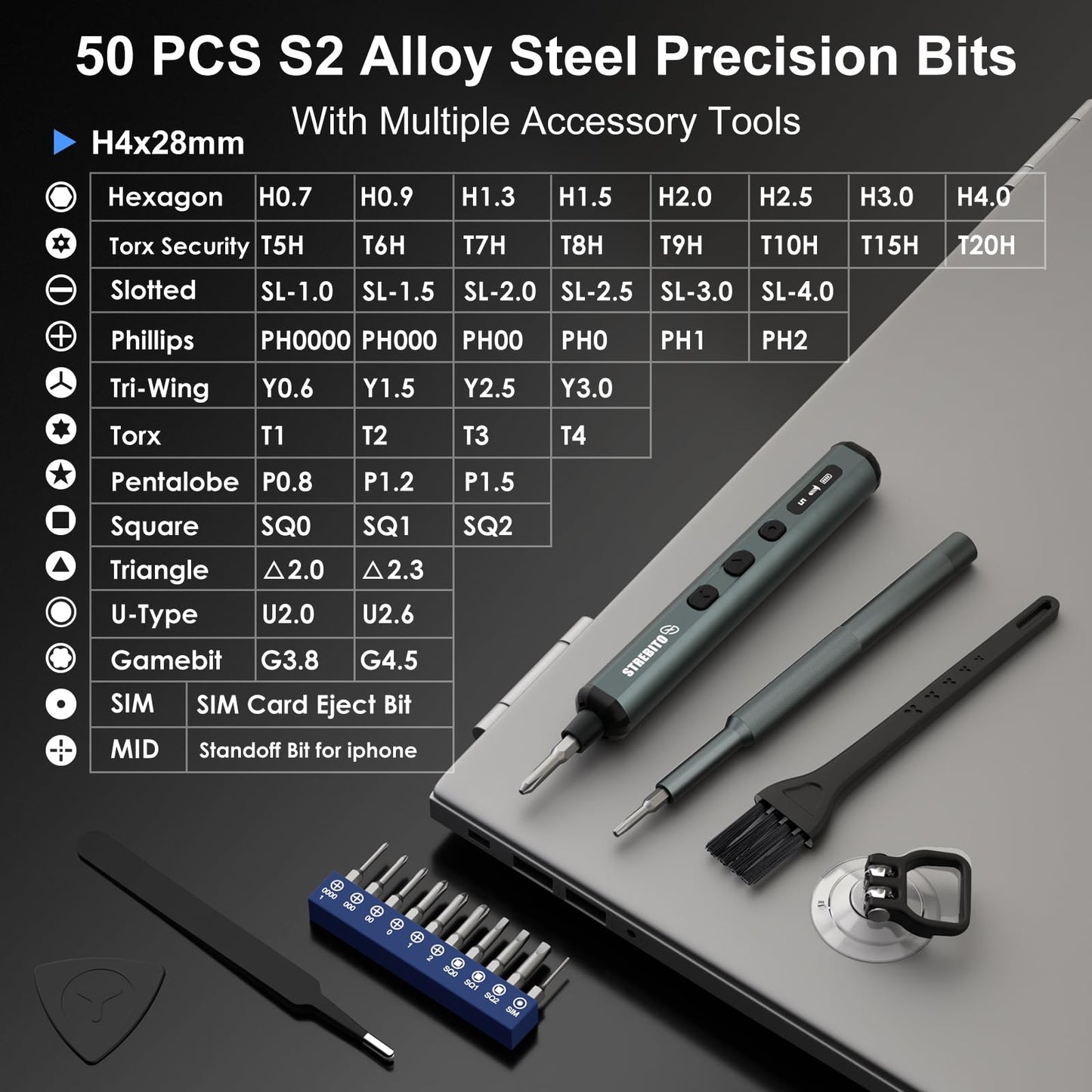 STREBITO Mini Electric Screwdriver Set, 67 in 1 Electric Precision Screwdriver - 50 S2 Magnetic Bits, 5 Torque Settings, 4 LED Lights, Electric Screwdriver Kit for PC Phone Laptop Camera Electronics
