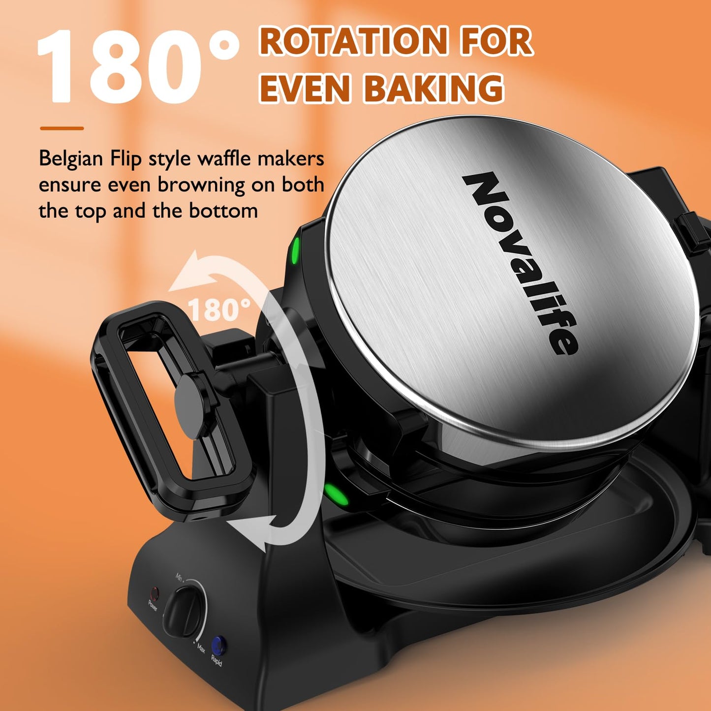Waffle Maker, 1400W Belgian Waffle Maker, Double Waffle Iron 180° Flip, Rotating Nonstick Plates, Adjustable Browning Control, Locking Buckle & Cool Touch Handle, Removable Drip Tray, Stainless Steel