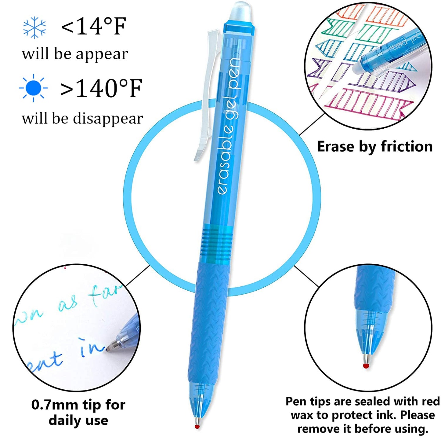 Vanstek 22 Colors Retractable Erasable Gel Pens Clicker, Fine Point(0.7), Make Mistakes Disappear, Premium Comfort Grip for Drawing Writing Planner and Crossword Puzzles