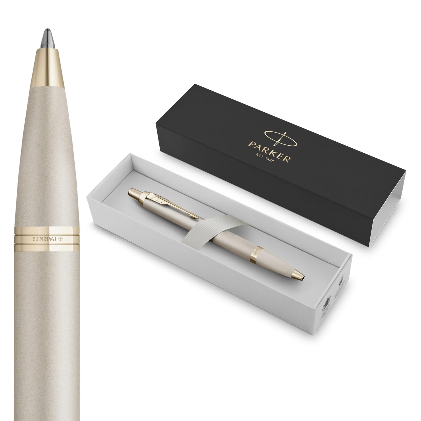 Parker IM Monochrome Ballpoint Pen Champagne Finish Medium Point Blue Ink Includes Gift Box