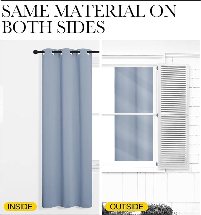 NICETOWN Vintage Blue Blackout Curtains 68 inches Length for Laundry Room, 2 Panels, 42" Wide, Thermal Insulated Decoration Drapes for Office Window