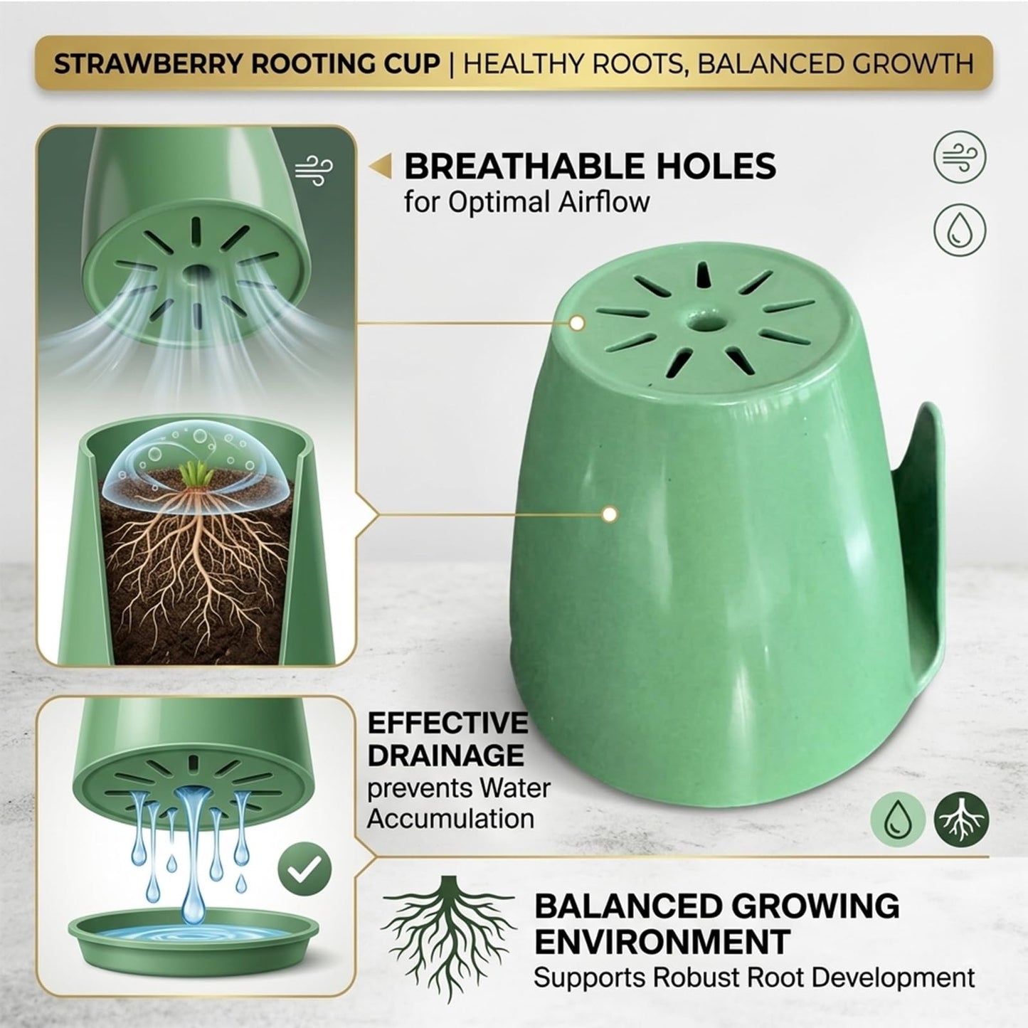 Strawberry Rooting Cup Kit with 20 Forks, Strawberry Propagation Cups, Space-Saving Hanging Design, Plastic Planter for Garden, Greenhouse, and Balcony (Large,green10pc)