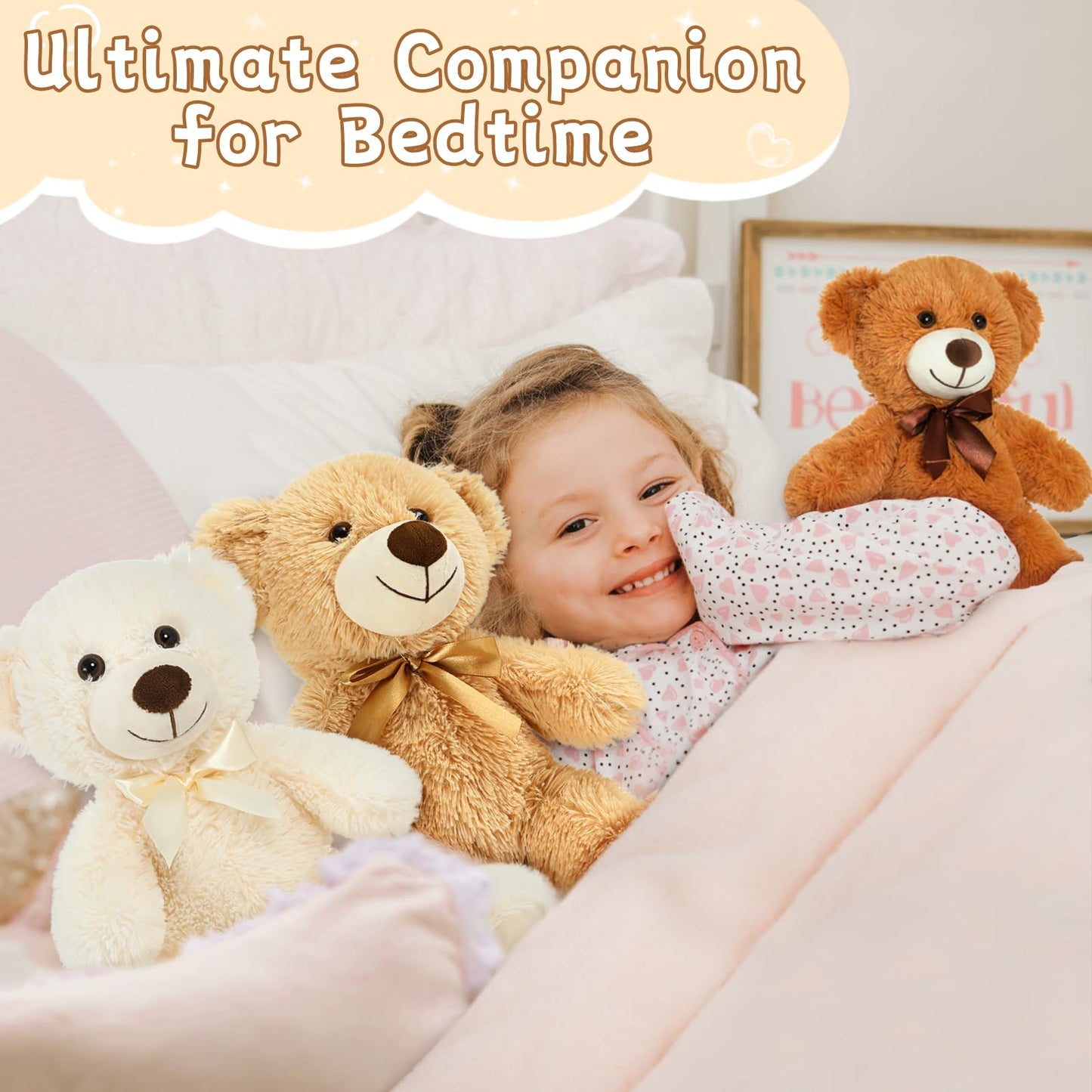MorisMos 14 Piece Teddy Bears Bulk Baby Shower,14 Inch Cute Teddy Bear Stuffed Animals Plush,Small Stuffed Bears,Centerpiece Decoration,Brown,White,Dark Brown