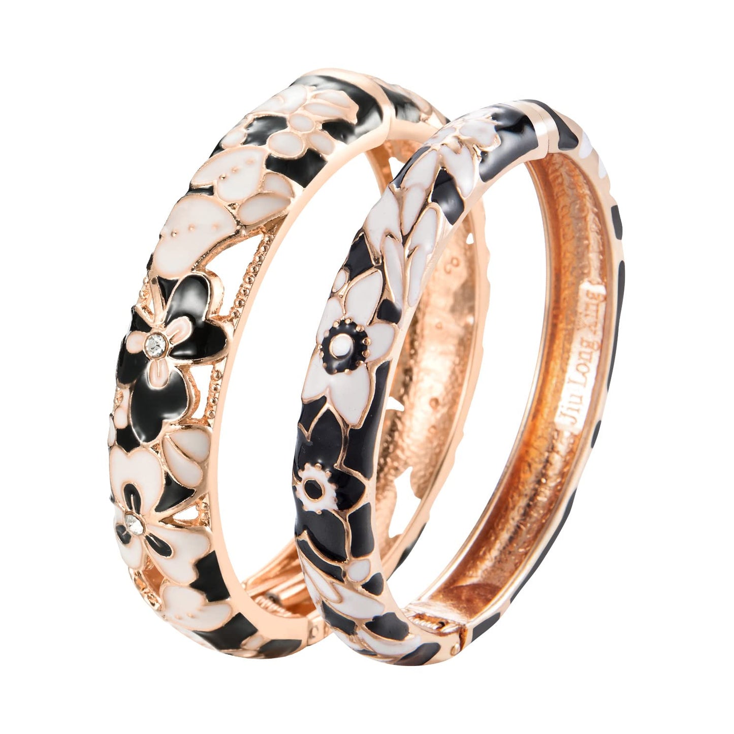 UJOY Fashion Cloisonne Bracelets Colorful Enameled Leaf Spring Hinged Plated Bangles Womens Jewelry Gifts 88A22 Black
