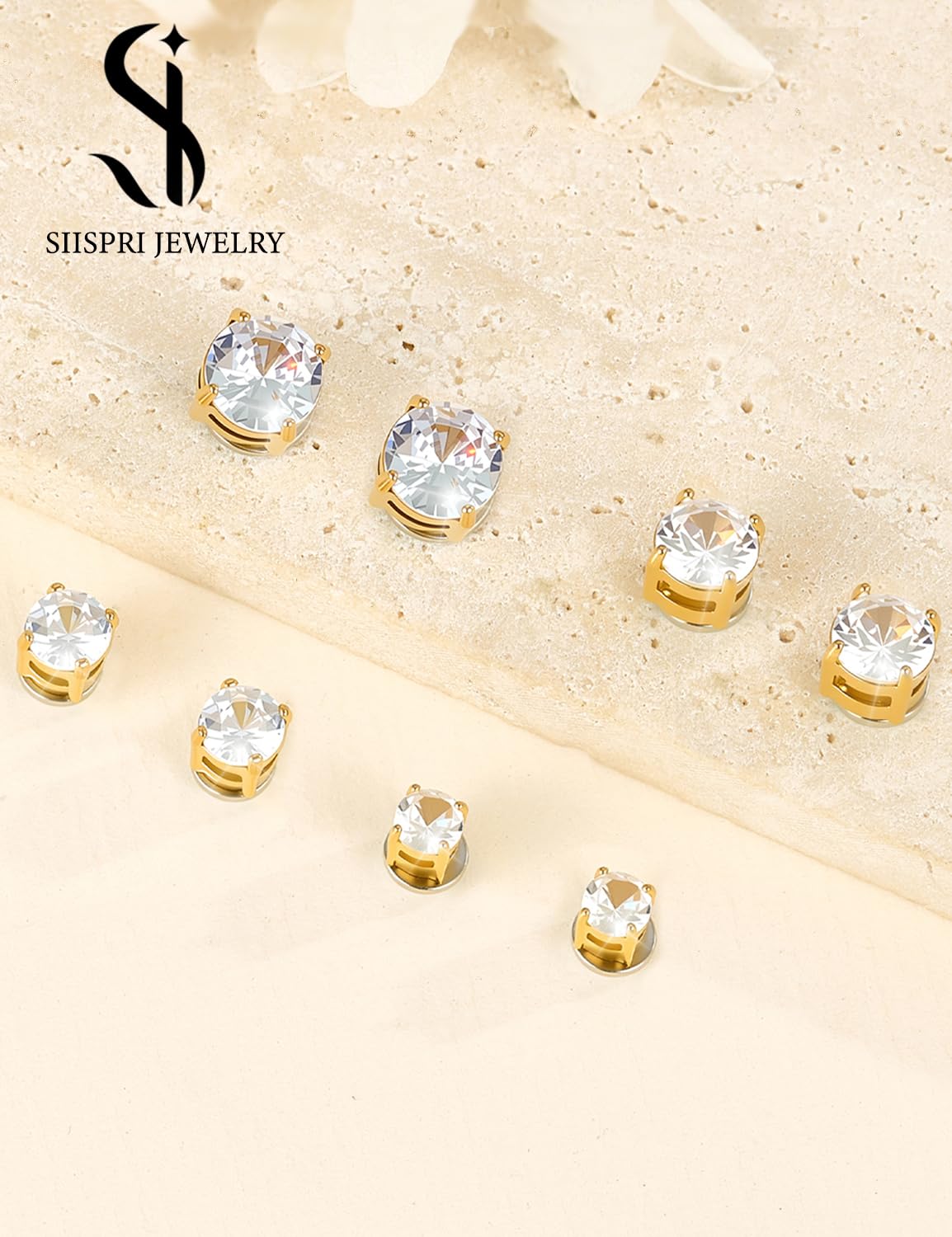 SIISPRI 4-7MM Magnetic Stud Earrings for Women Men Clip on Stud Earring Hypoallergenic Fake Earring Unisex Non Piercing Shiny Round CZ Halo Studs Diamond Earrings (Gold)