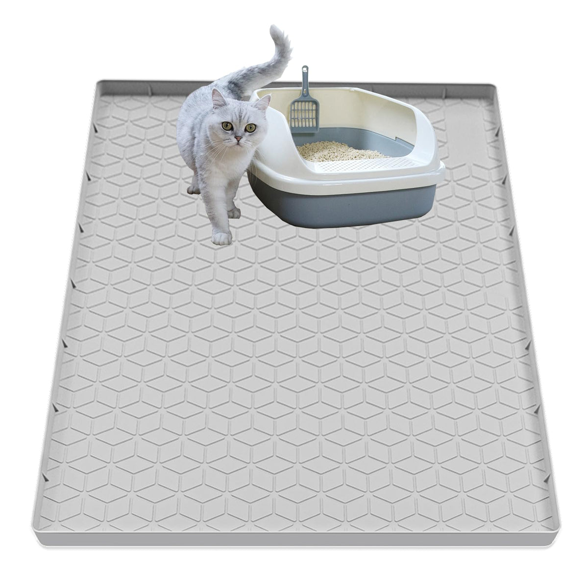 Jacooxi Cat Litter Mat, Silicone Large Cat Mat for Litter Box - 34x22 in, Waterproof & Non-Slip, Durable & Easy Clean, Green