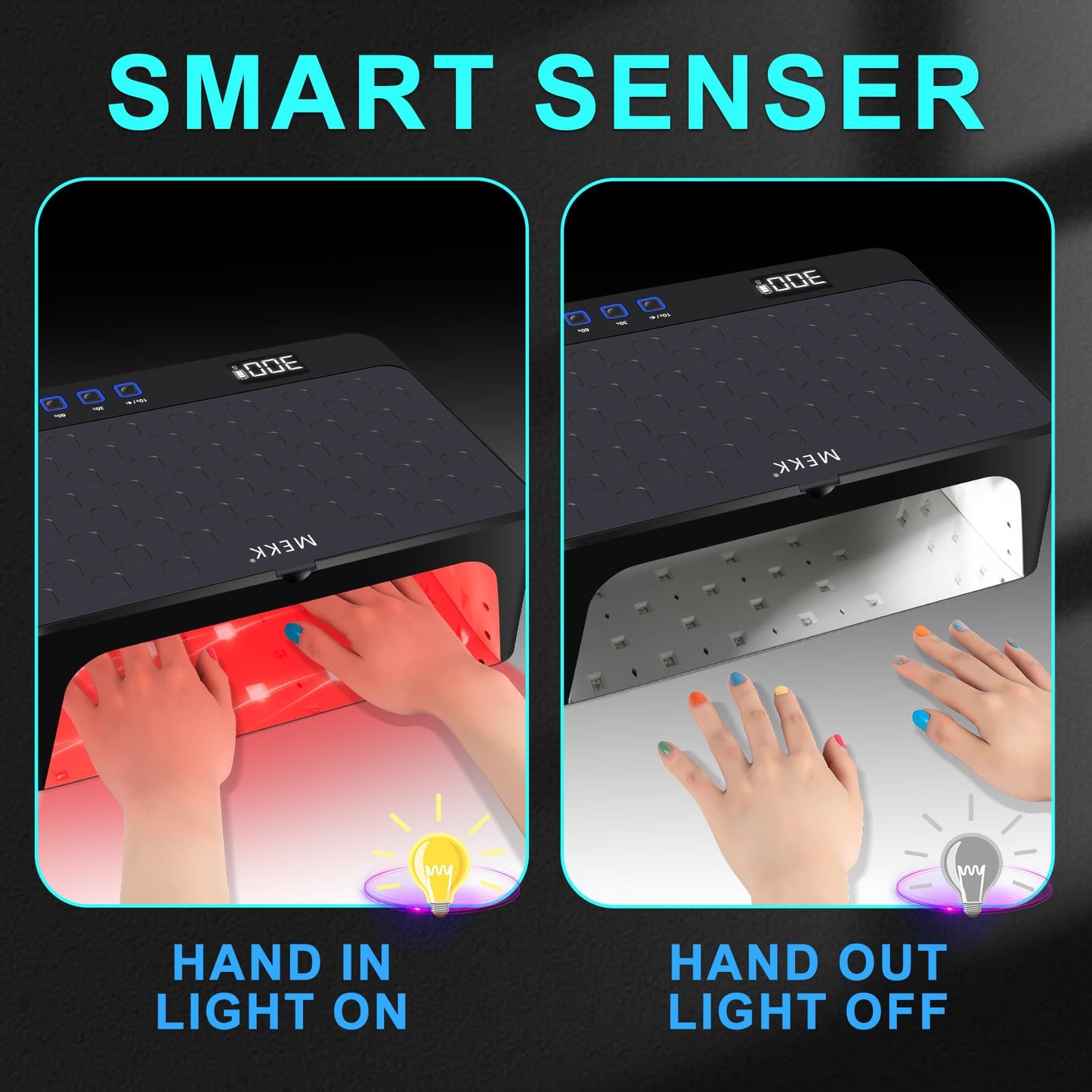 MEKK Professional UV LED Nail Lamp - Luxury Cordless UV Light for Gel Nails with Red Light Skincare,4+2 Timer Modes,Two-Hand Design, Nail Lamp for Salon & Home-Black