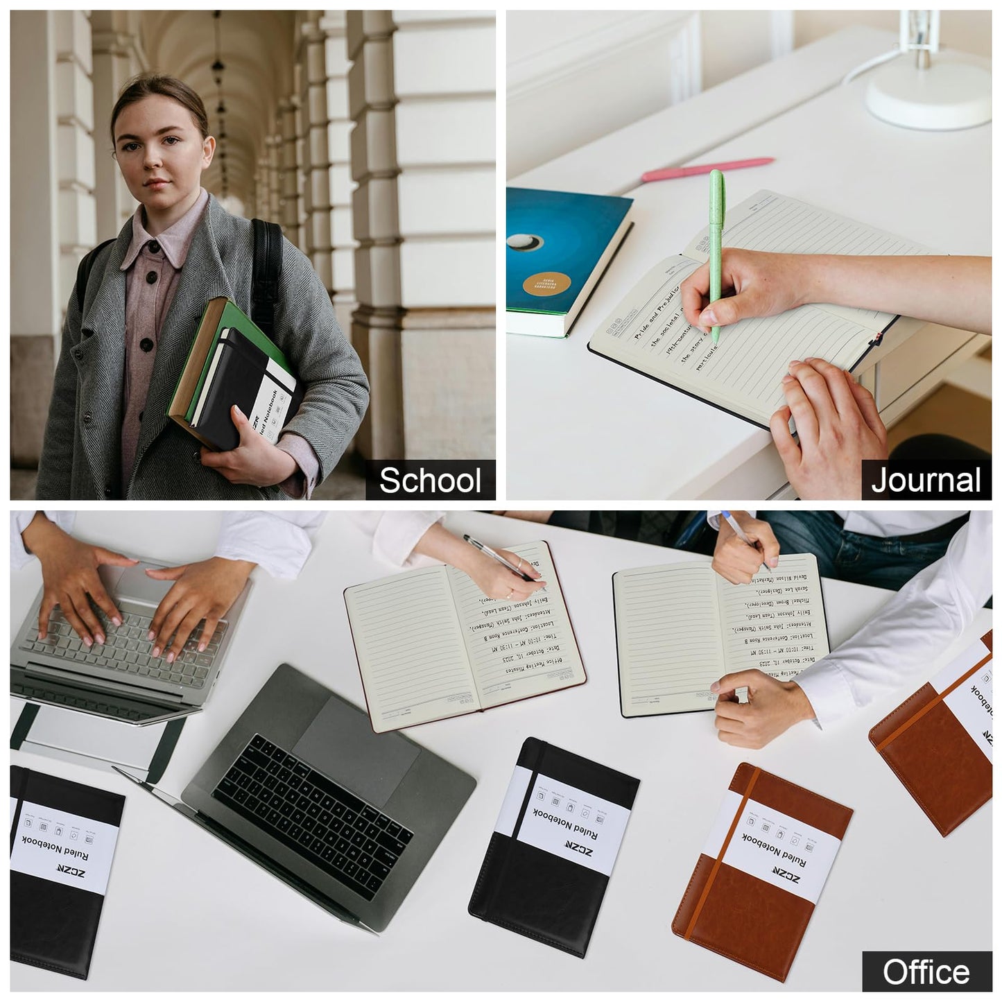ZCZN 6 Pack Lined Journal Notebooks, 192 Pages A5 Hardcover Leather Journals for Work,Writing,School & Travel, College Ruled Journaling Notebooks for Notes Taking,Diary Notepad (Black*3+Brown*3)