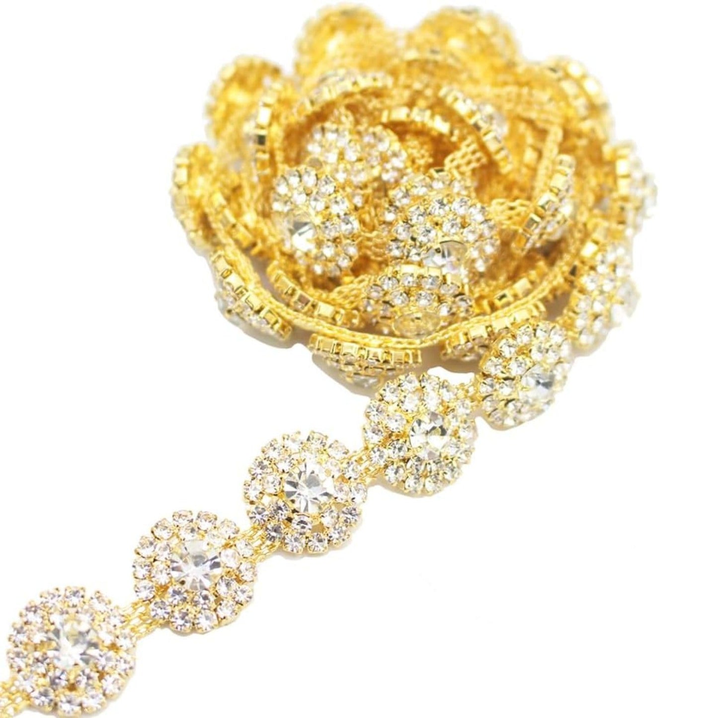 PEARLY JUN 1 Yard Rhinestone Trim Chain Gold Applique Stringing Ribbon DIY Jewelry Wedding Party Bracelets Craft Bridal Bouquets Embellishment Accessories