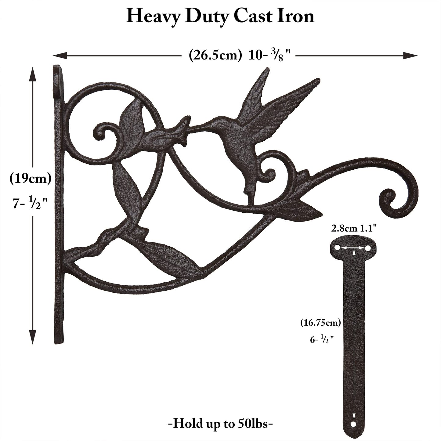 FLORWOD Planter Hooks for Wall, 10 Inch Heavy Duty Outdoor Plant Hangers, Decorative Iron Wall Hooks for Lanterns, Hummingbird Style, 1pc