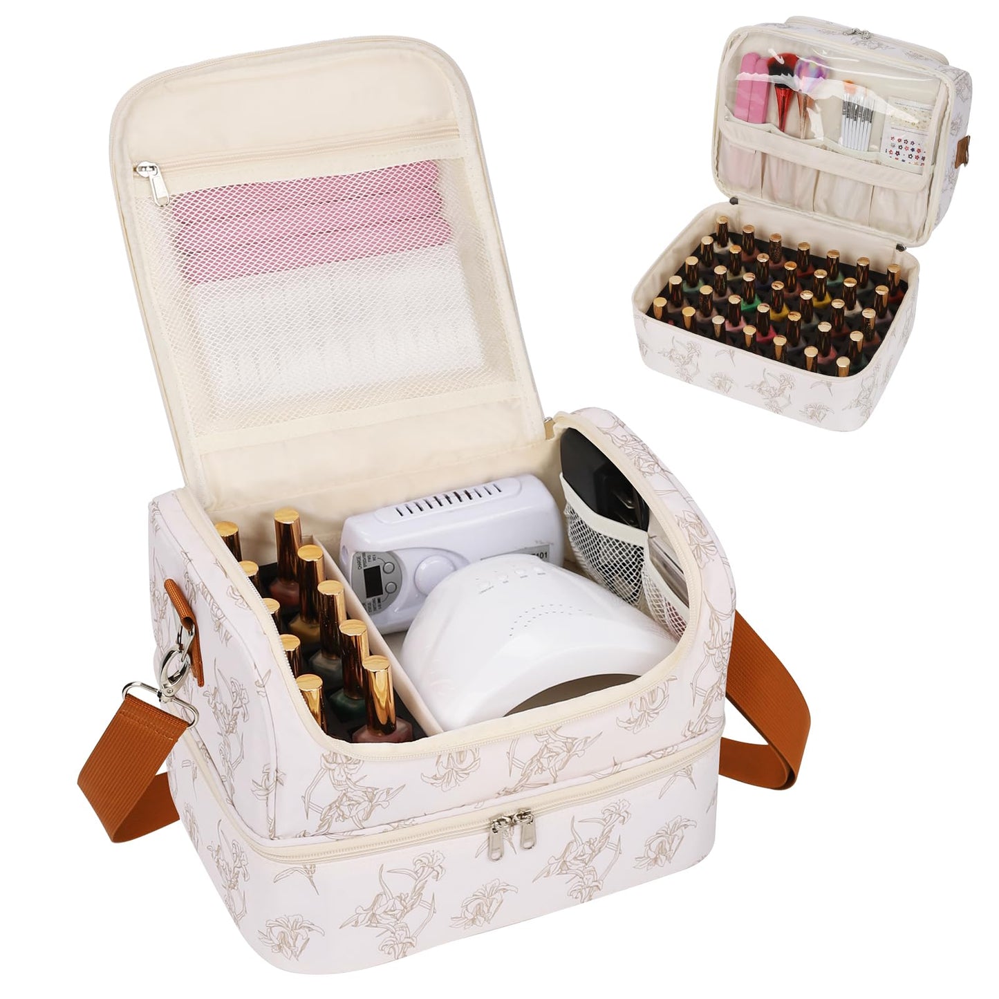 CUBETASTIC Nail Polish Organizer, Nail Supplies Storage Case Holds 45 Bottles Nail Polish & Nail Lamp, Travel Nail Tech Carrying Bag, Nail Kit Bag For Nail Stuff & Manicure Tools