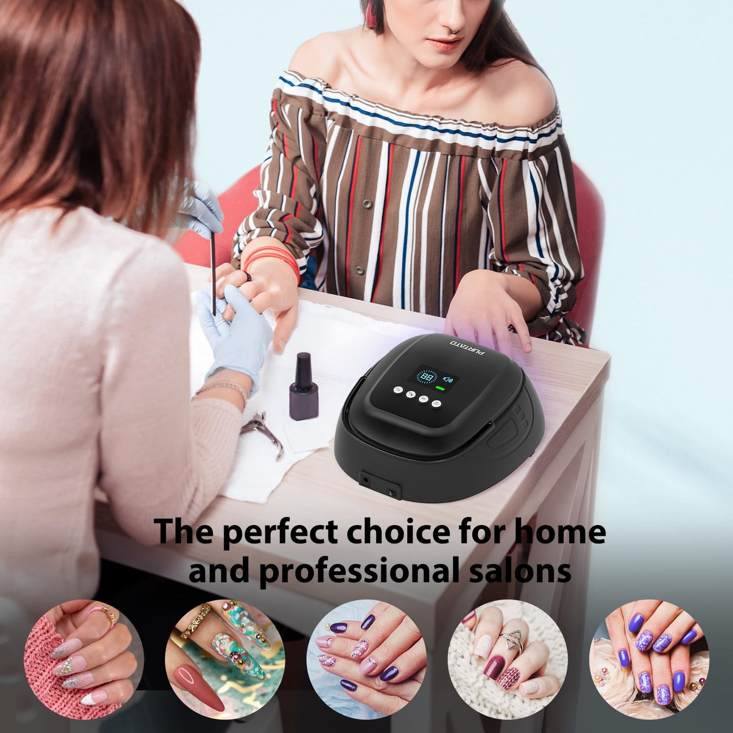 Purtato 126W Cordless Rechargeable UV LED Nail Lamp with Large Space, Handle and Foot Rest, Fast Curing Gel Nail Dryer with 4 Timers for Salon and Home (Matte Black)
