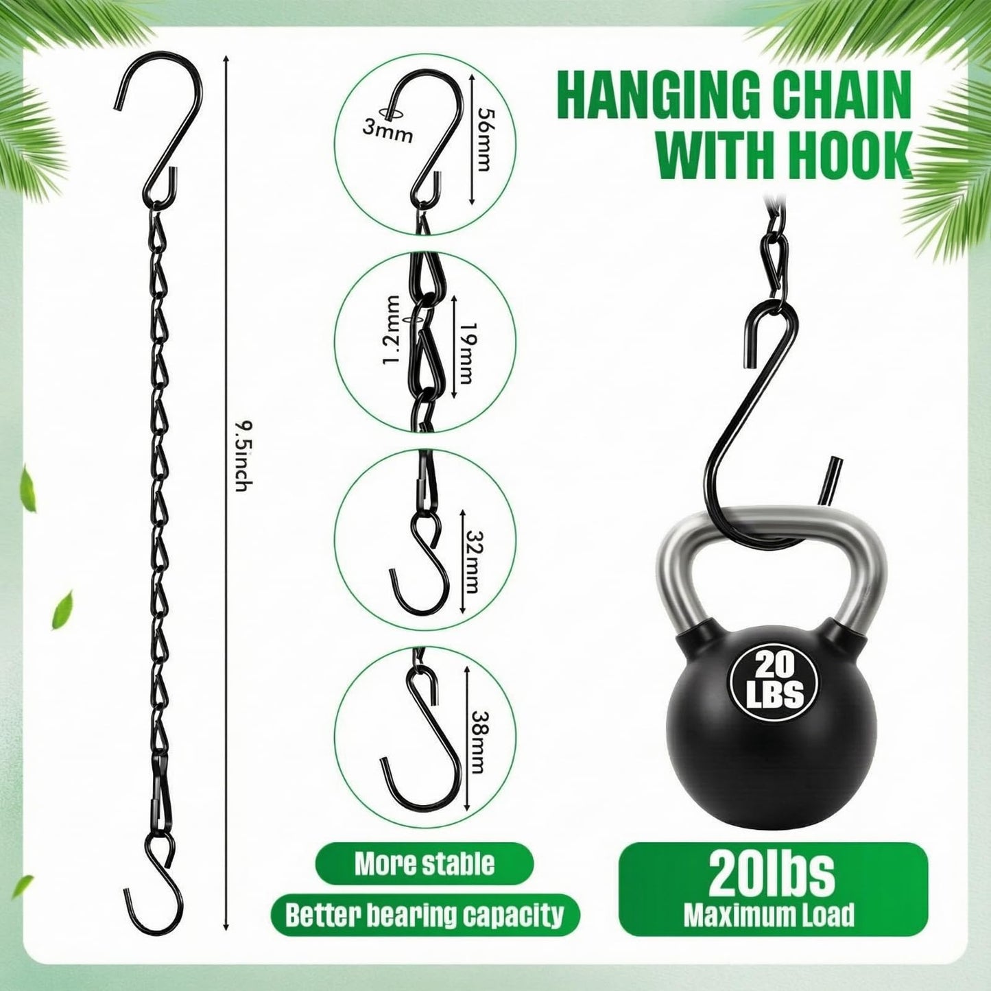 EBOOT 2 Pcs Hanging Chain for Bird Feeders, Planters, Lanterns and Ornaments (Black,9.5 Inch)