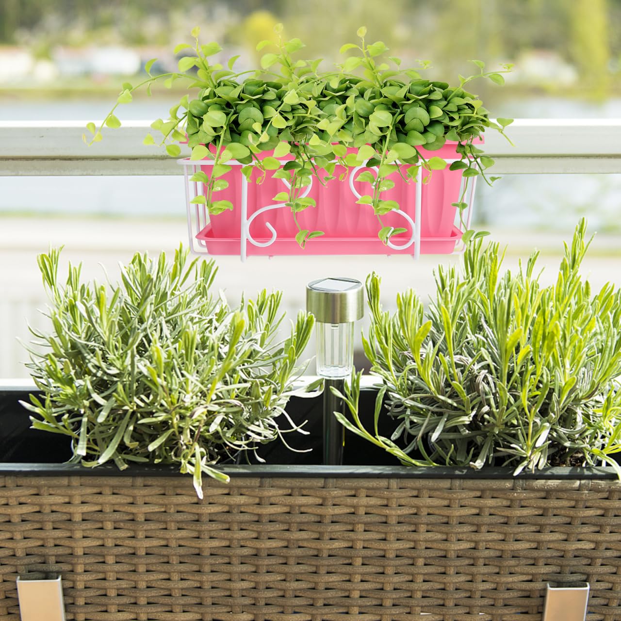 DOITOOL Railing Planter Box 14 x 7 Inch Balcony Hanging Basket Iron Plant Holder Fence Planters Pot Holder for Outdoor Plants
