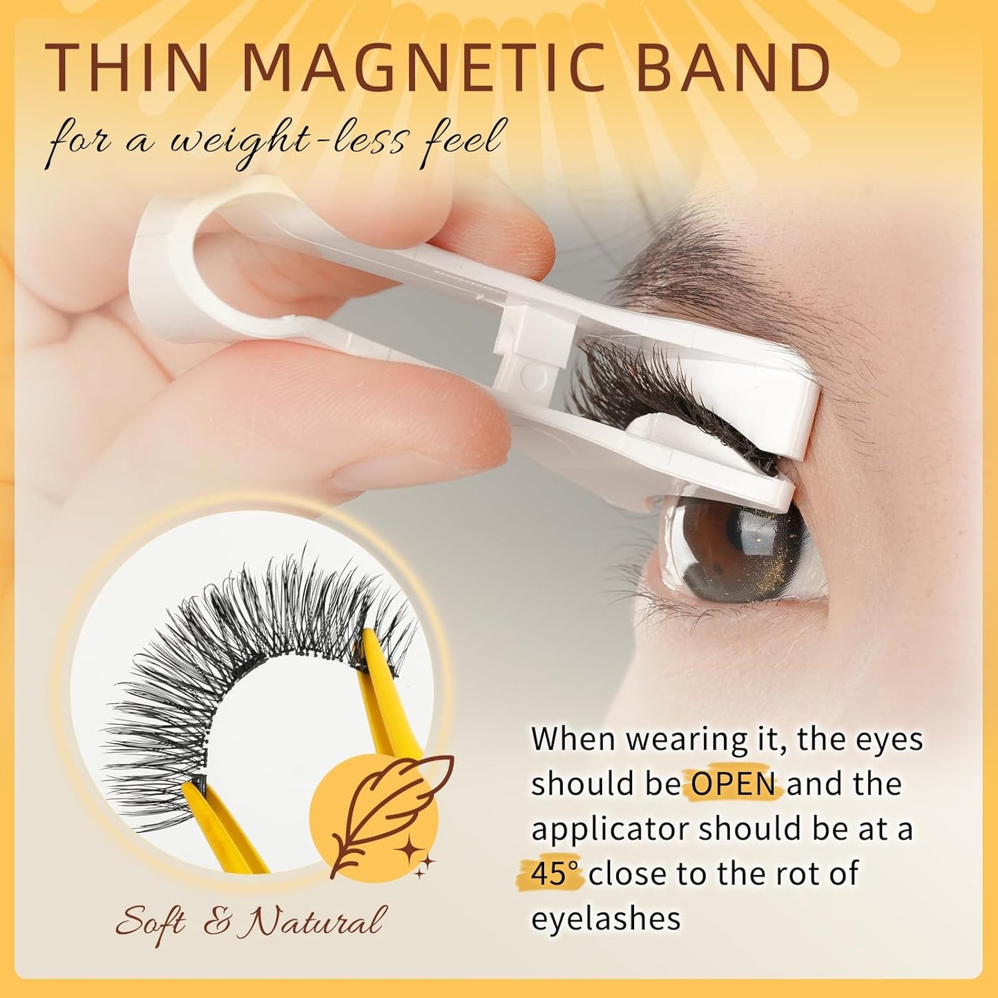 QUEWEL Magnetic Eyelashes 1 Pair Reusable Magnetic Eyelashes with Applicator No Glue Needed Eyelashes Cat Eye Natural Look Lash Clusters Kit Easy to Wear and Remove(Magnetic Lashes-E03)