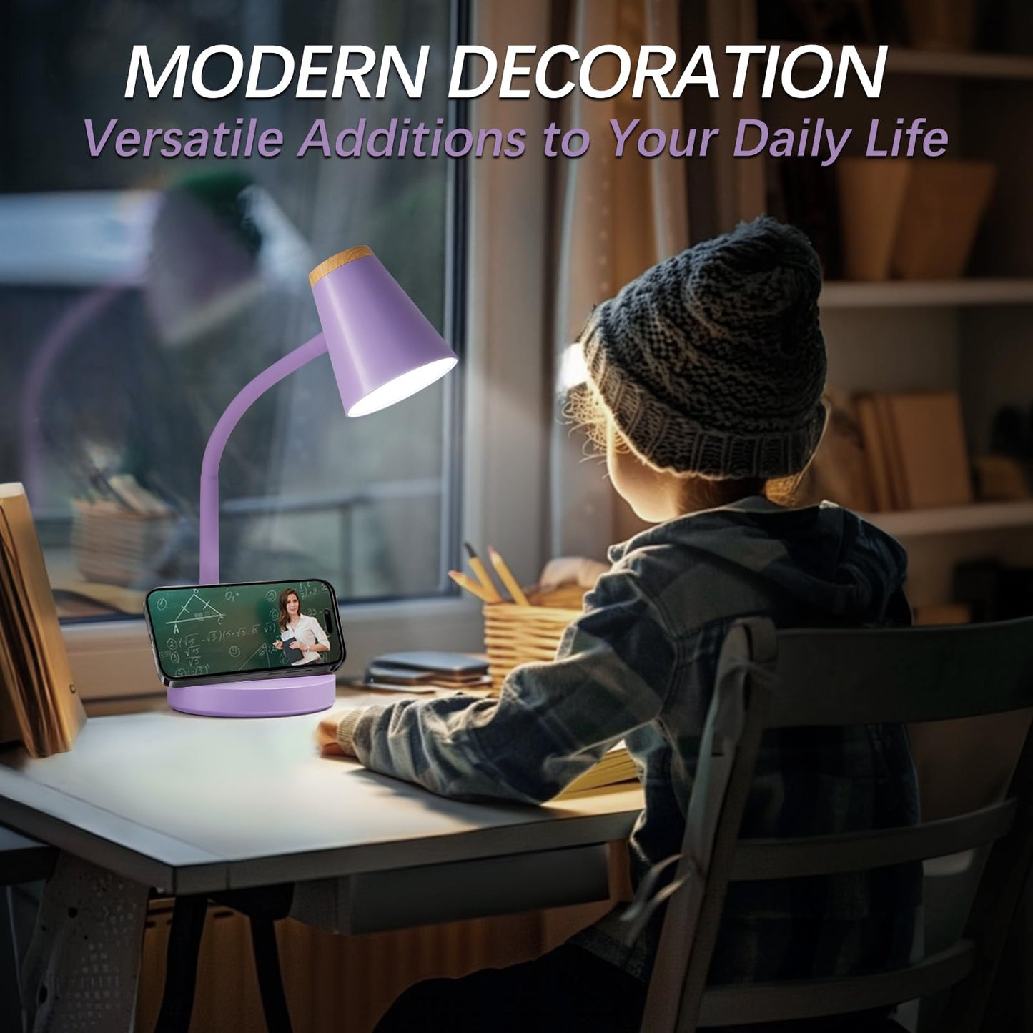 EJIAXIN Desk Lamps for Home Office - Small LED Desk Lamp Touch Dimmable Reading Light for College Dorm Room - Adjustable Flexible Gooseneck Table Lamp for Bedside Bedroom Nightstand Purple