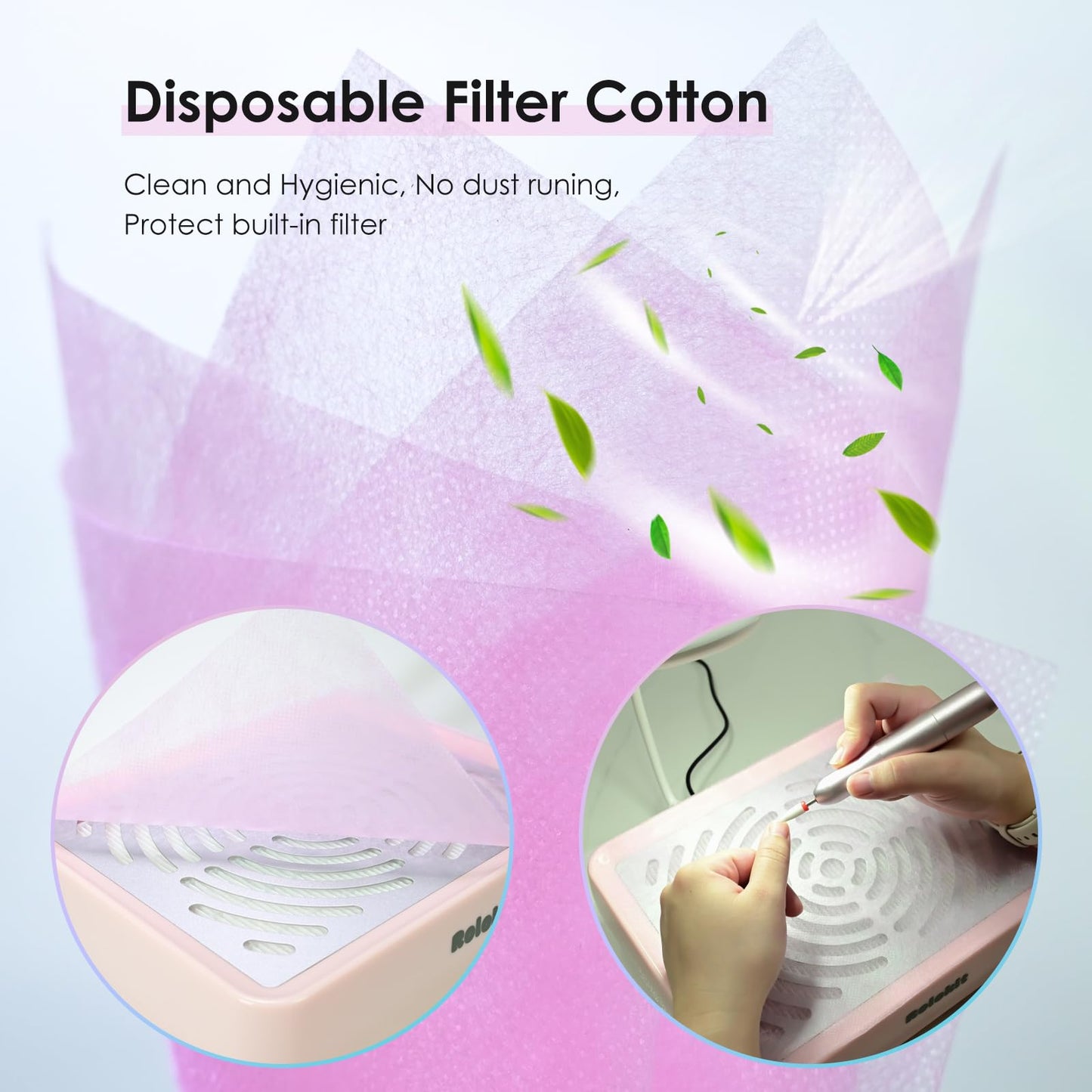 Nail Dust Collector with Lamp&50pcs Disposable Filter&Dusting Brush, Electric Nail Vacuum Cleaner Dust Fan Suction Machine for Manicure Acrylic Gel Nails Polishing, Low Noise,Salon Home