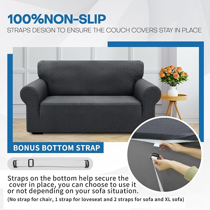 XINEAGE 2026 New 1 Piece Couch Covers for 3 Cushion Couch (79"-91") Stretch Sofa Cover Slipcover Pet Friendly Soft Washable Furniture Protector with Elastic Bottom for Kids,Dog (Sofa, Dark Gray)