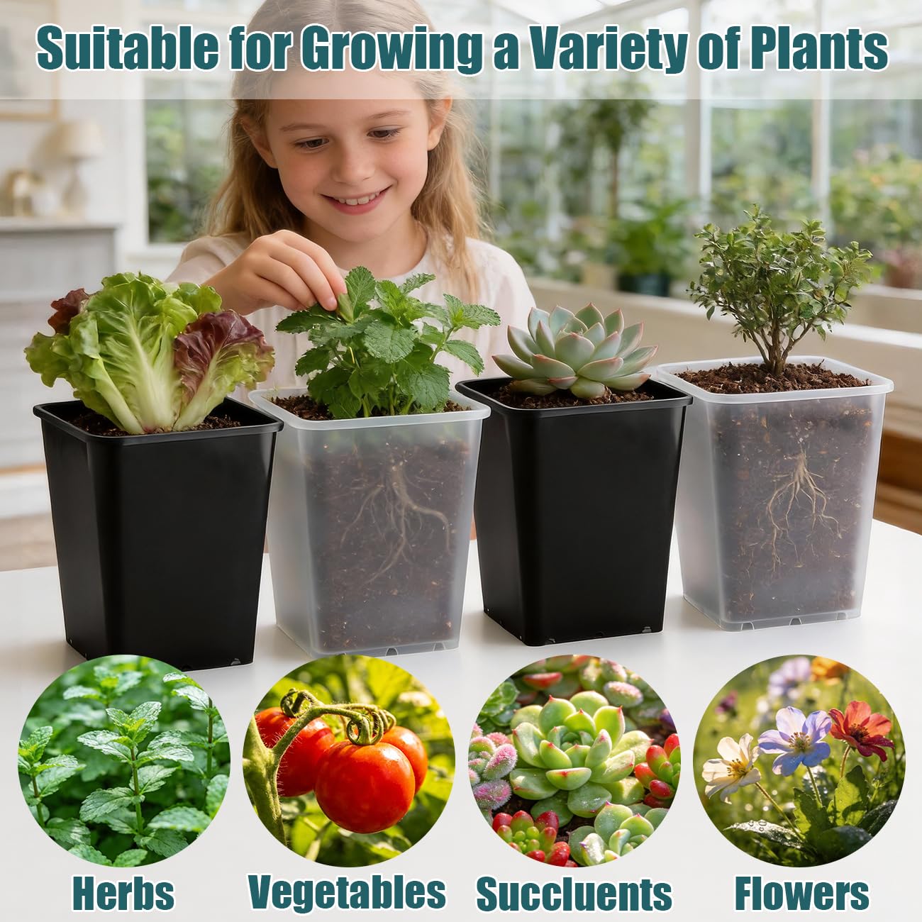Nursery Pots 6 Inch 40 Pcs, Plastic Seed Starting Pot with Drainage Holes, Sturdy Seedling pots for Planting, Cuttings, Clear