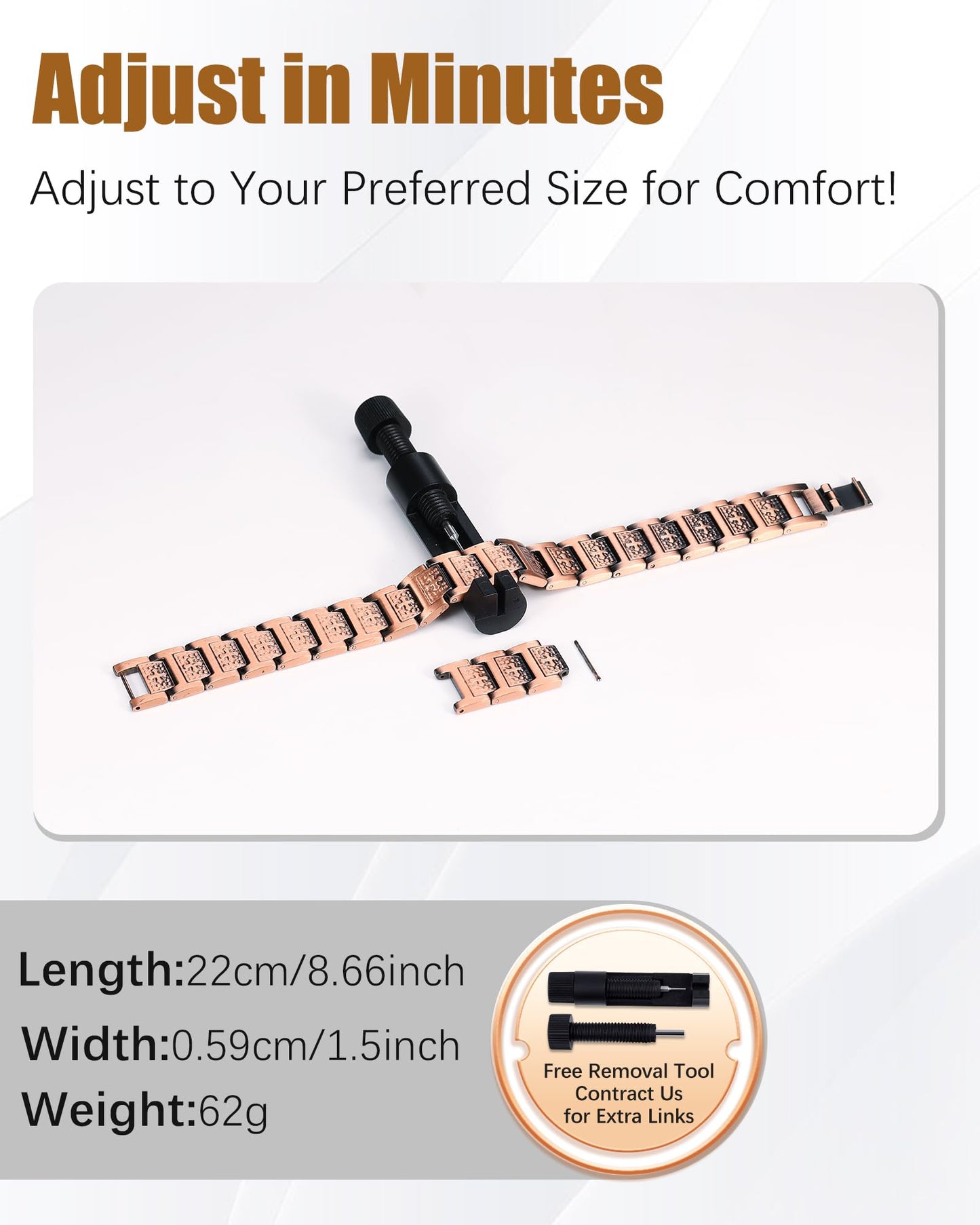 Jeracol Copper Cross Bracelet for Men, Magnetic Therapy Bracelet with Powerful 3800 Gauss Magnets - Adjustable Length with Sizing Tool & Gift Box