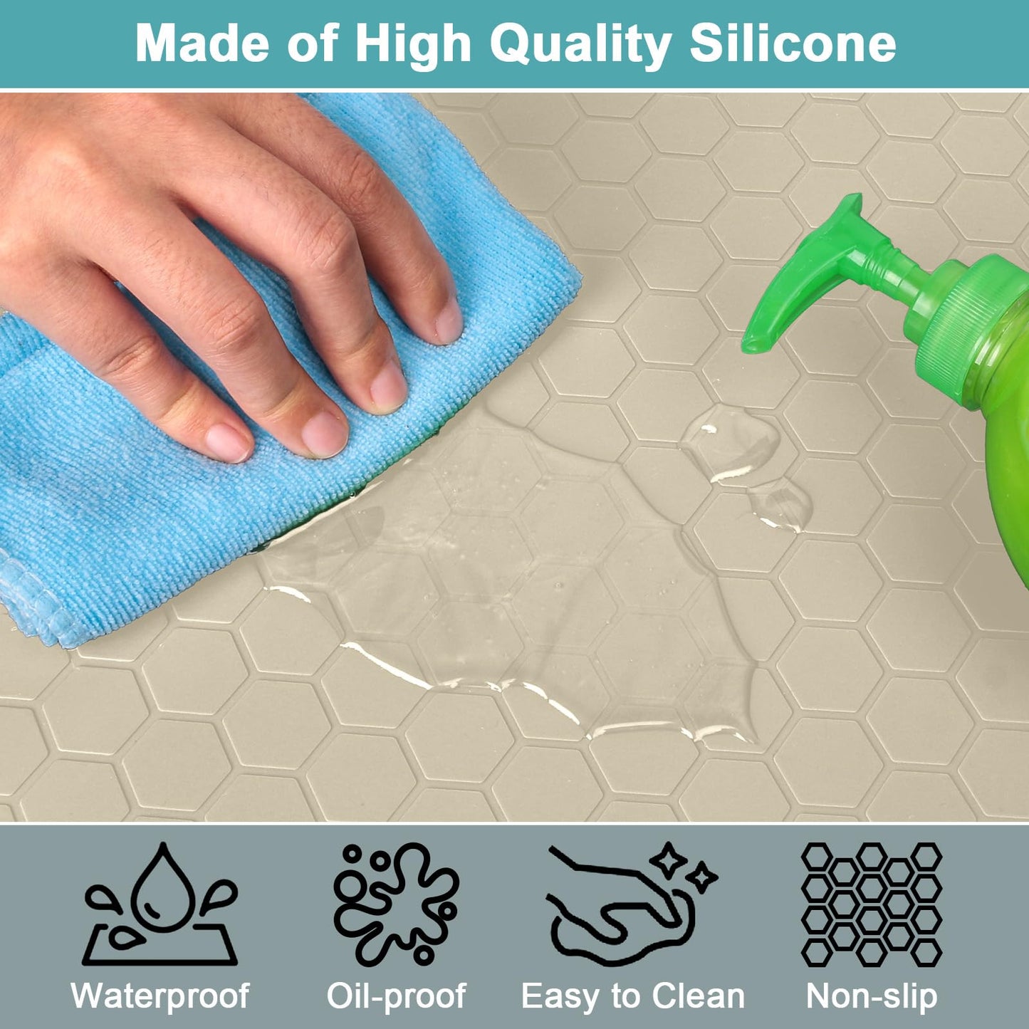 Under Kitchen Sink Mats and Protectors Waterproof, Silicone Under Sink Mat for 34" x 22" Cabinets, Under Sink Tray Organizer, Shelf Liner Cabinet Liner for Kitchen and Bathroom, Beige