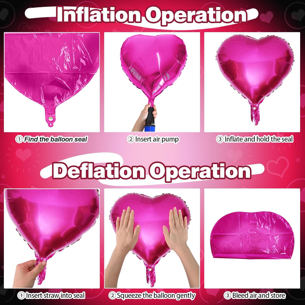 Pink Black Heart Foil Balloons, 12Pcs 18 Inch Hot Pink and Black Heart Shaped Foil Helium Balloon Party Decorations for Girls Women Princess Birthday Baby Shower Bridal Wedding Bachelorette