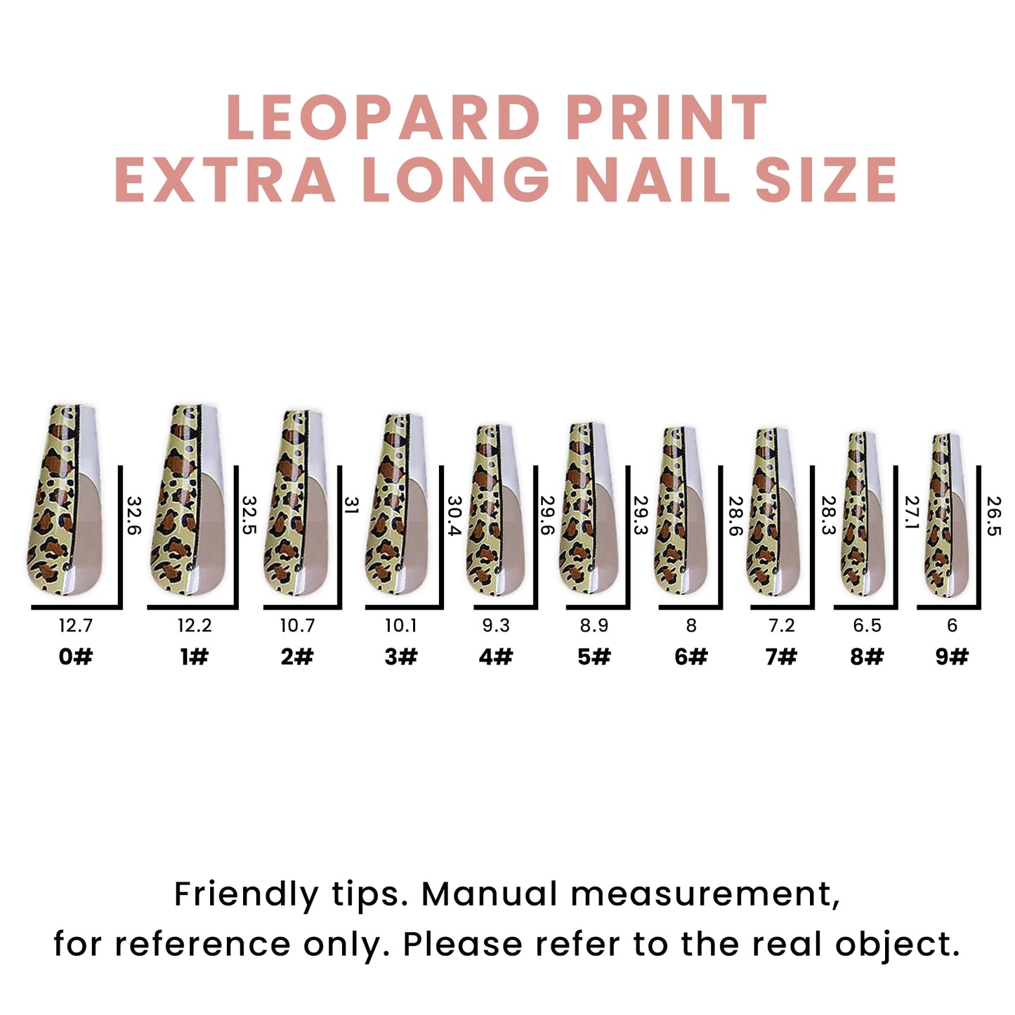 Allkem Leopard Print Ballerina Press on Nails | Glossy Extra Long Coffin| 10 sizes - 20 pcs Nail kit with Glue