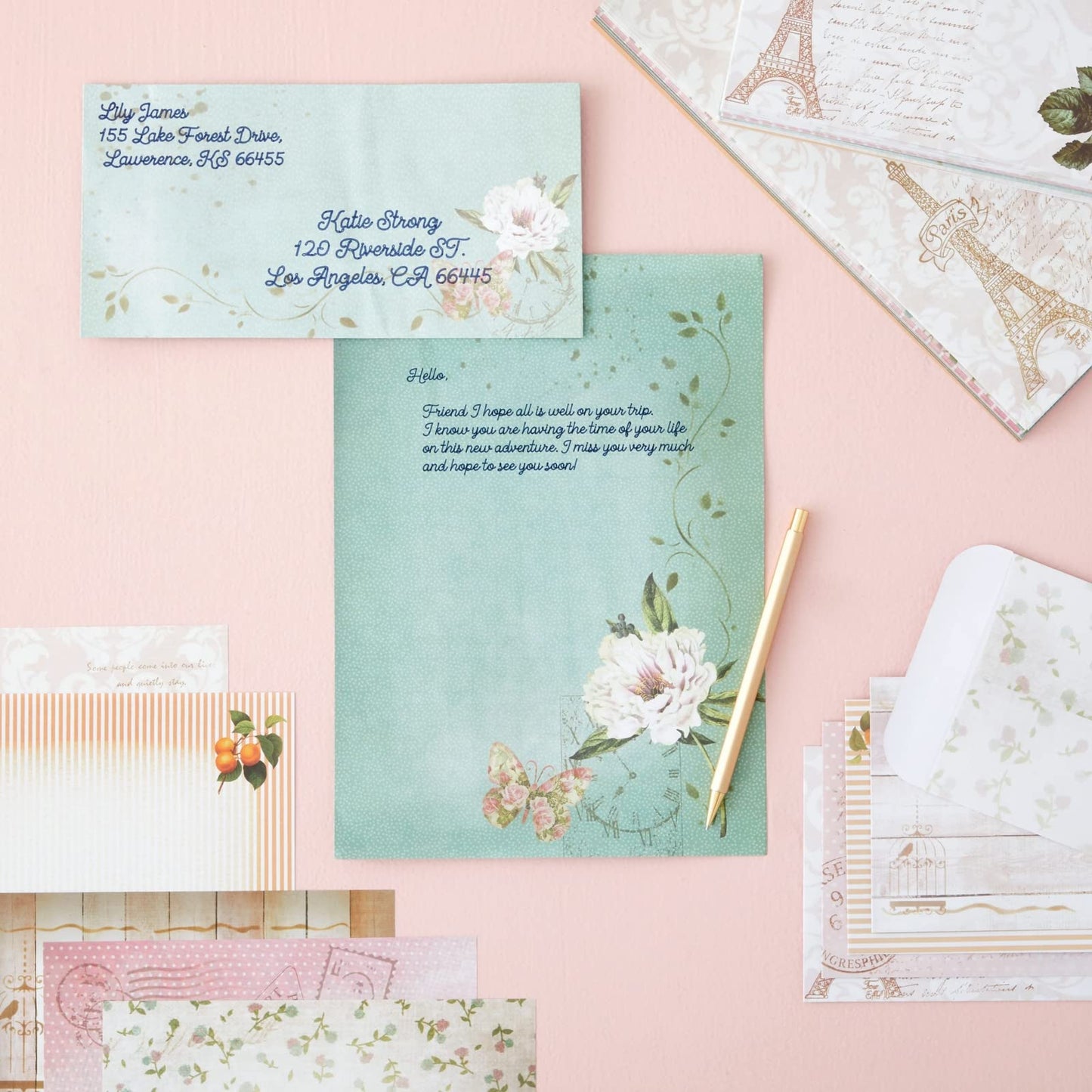 Paper Junkie Stationery Set - 7.25 x 10.2 In, Gold, 60 Sheets & 30 Envelopes - Letter Paper & Envelopes - Vintage Paper Designs