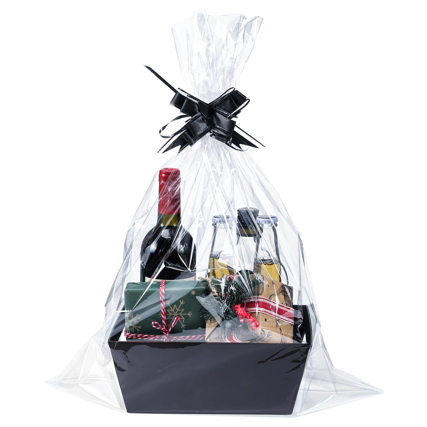 MADHOLLY 6 Set Baskets for Gifts Empty - Sturdy Kraft Gift Basket Kit with Cellophane Wrap Pull Bows for Men, Father’s Day, Career Promotion, Birthday Gift Wrapping, Black