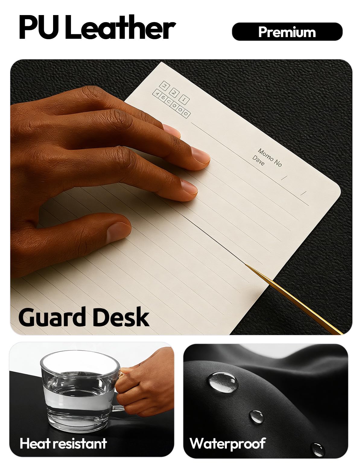 YSAGi Leather Desk Protector, Office Mat, Large Mouse Mat, Non-Slip PU Leather Blotter, Laptop Pad, Waterproof Writing Pad for Office and Home (Black, 47" x 17")
