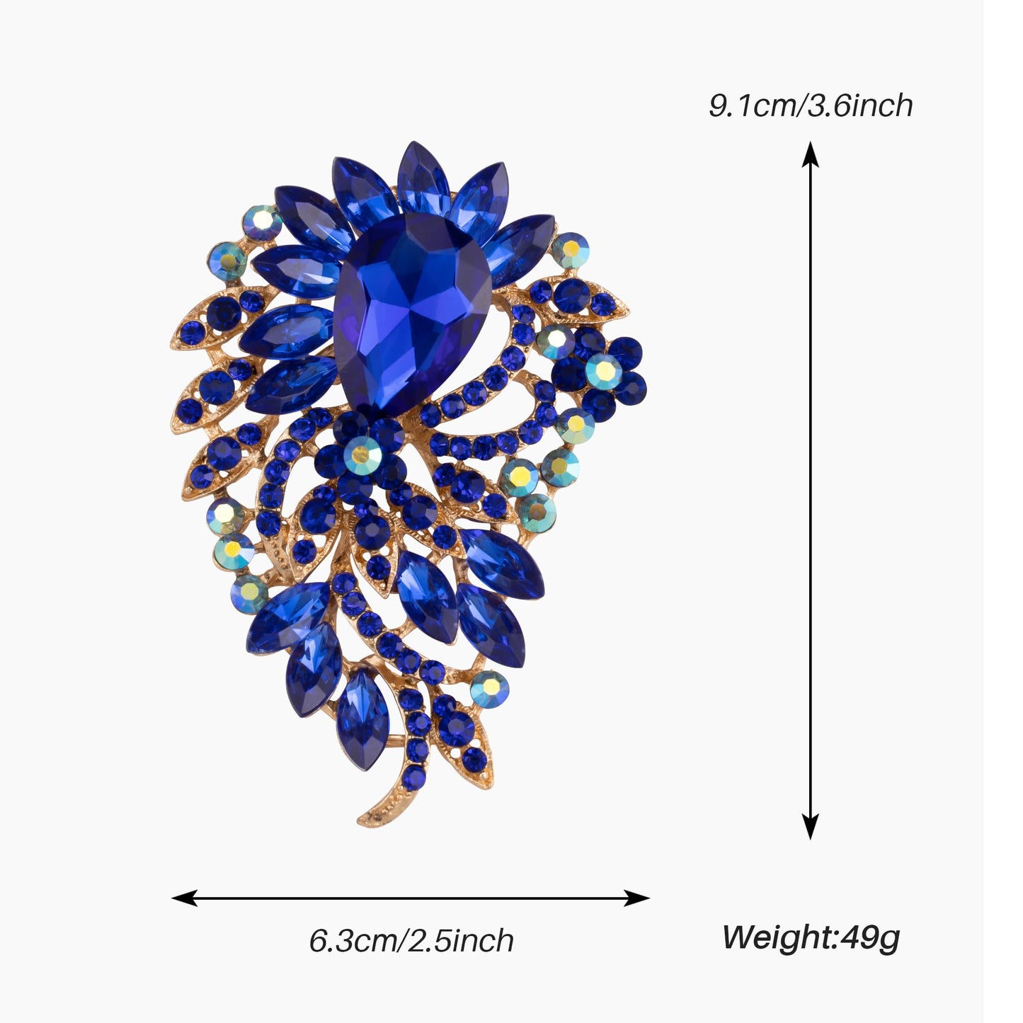 SELOVO Big Large Flower Statement Brooches Pins Scarf Decoration Gold Tone (Blue)