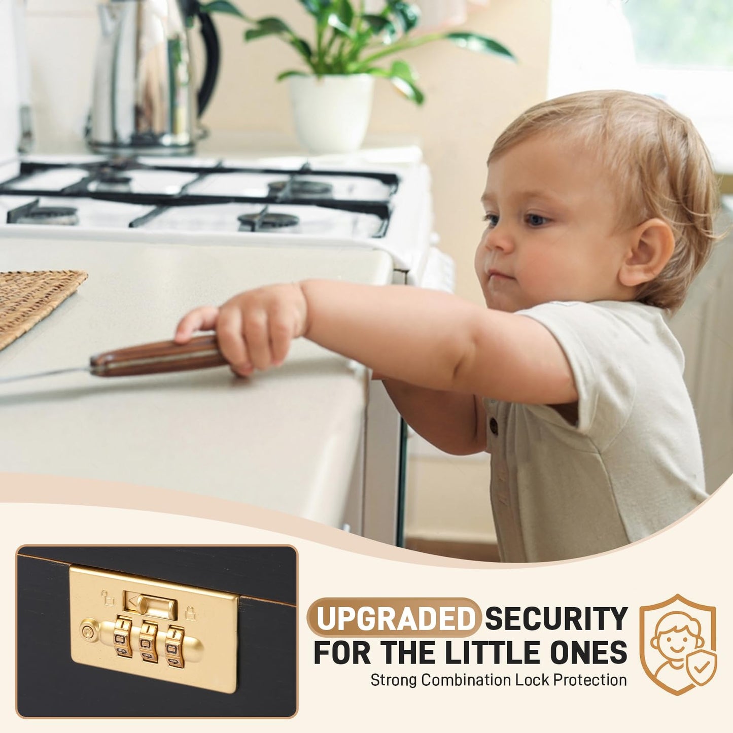Upgraded Lockable Large Bamboo Knife Storage Box with Magnetic Removable Knife Blocks for Easy, Quick and Safe Culinary Tools Storage, Keyless Kitchen Combination Lock Box, Great Kitchen Gifts