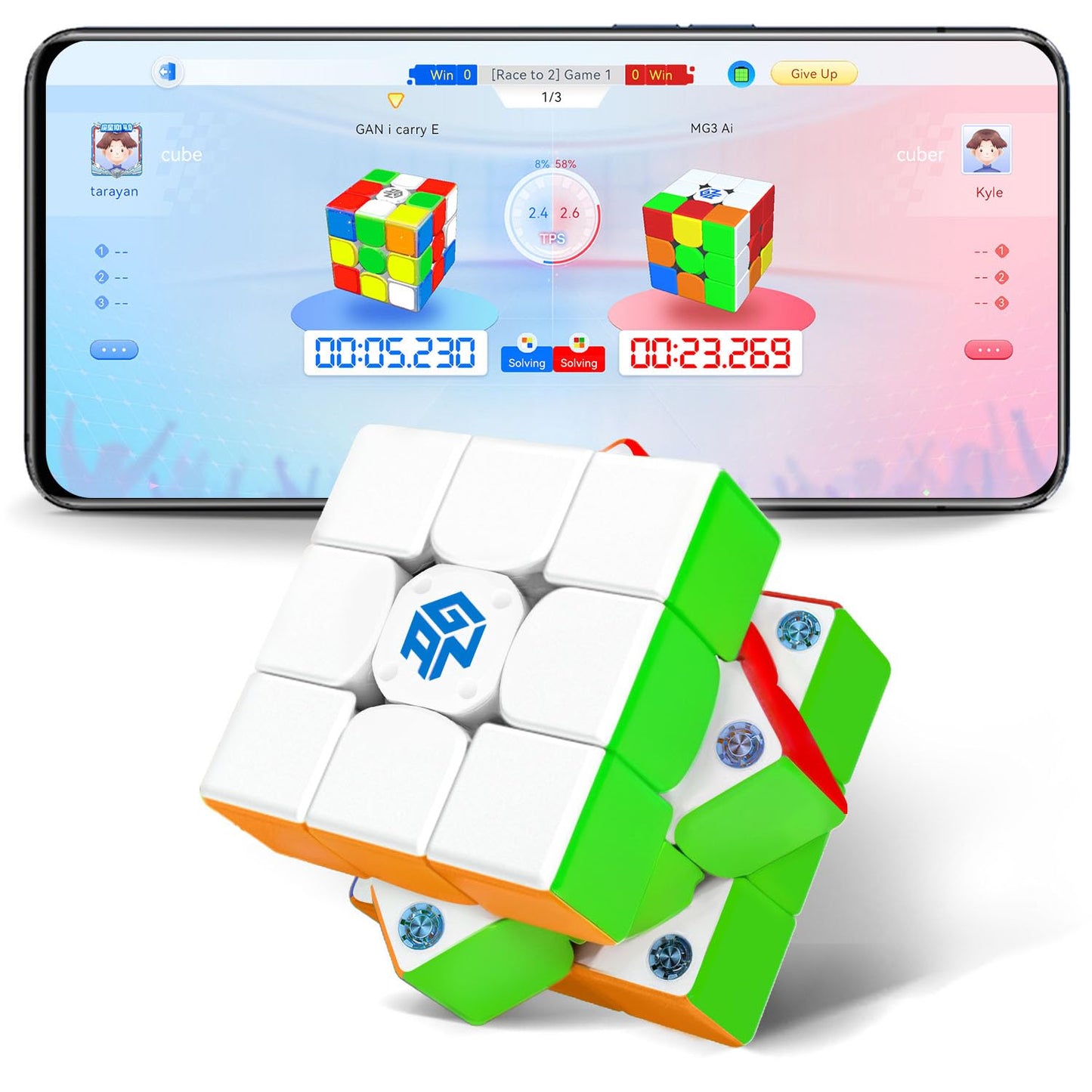 GAN 356 i Carry E, Smart Speed Cube 3x3 Magnetic Connected Electronic Bluetooth Speedcube for Kids Adults Timer Tracking Movement Steps with App Online Competition, Battery Replaceable Frosted Version