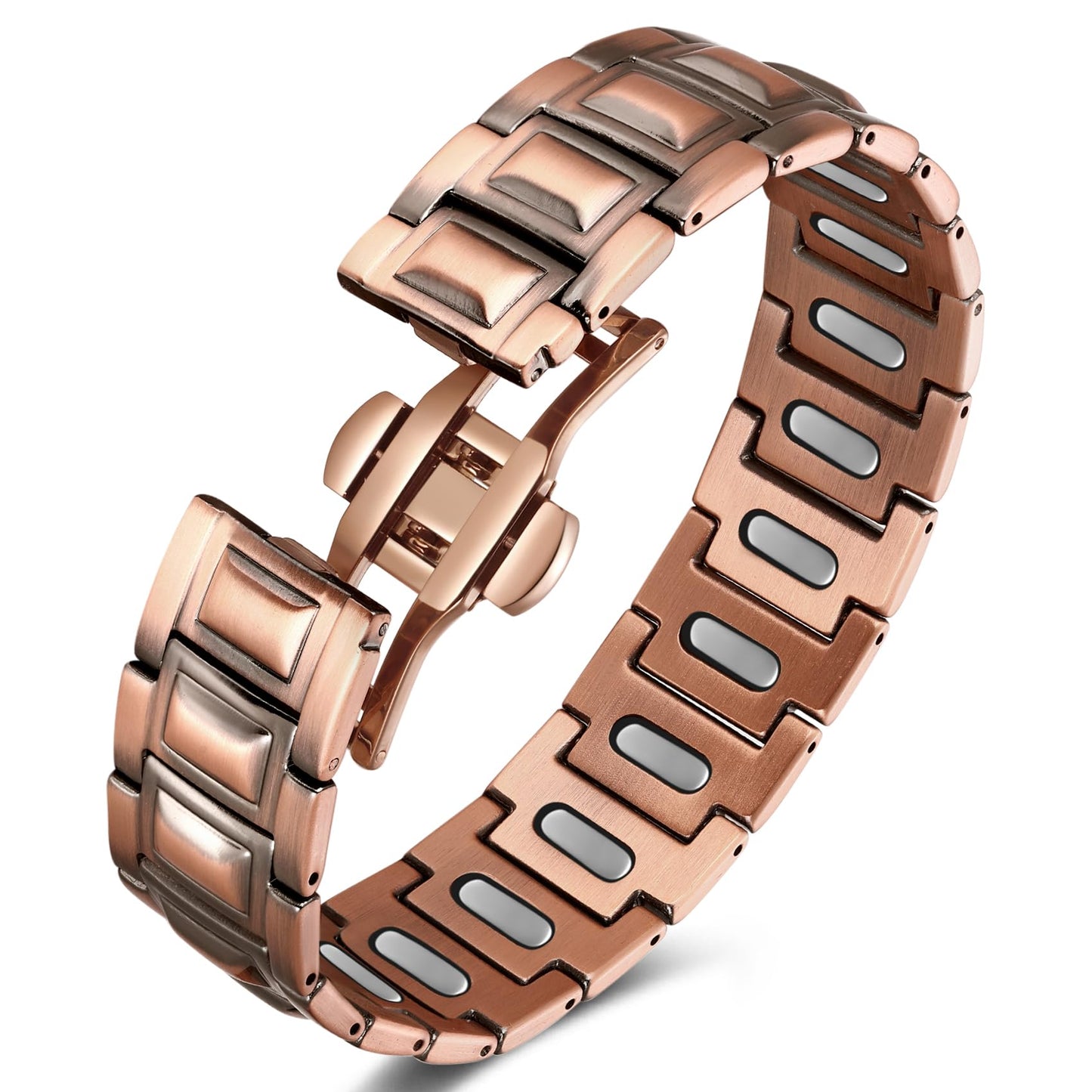 Jecanori 5X Pure Copper Magnetic Bracelet for Men - Upgraded Magnets & Butterfly Clasp, Adjustable Length with Sizing Tool