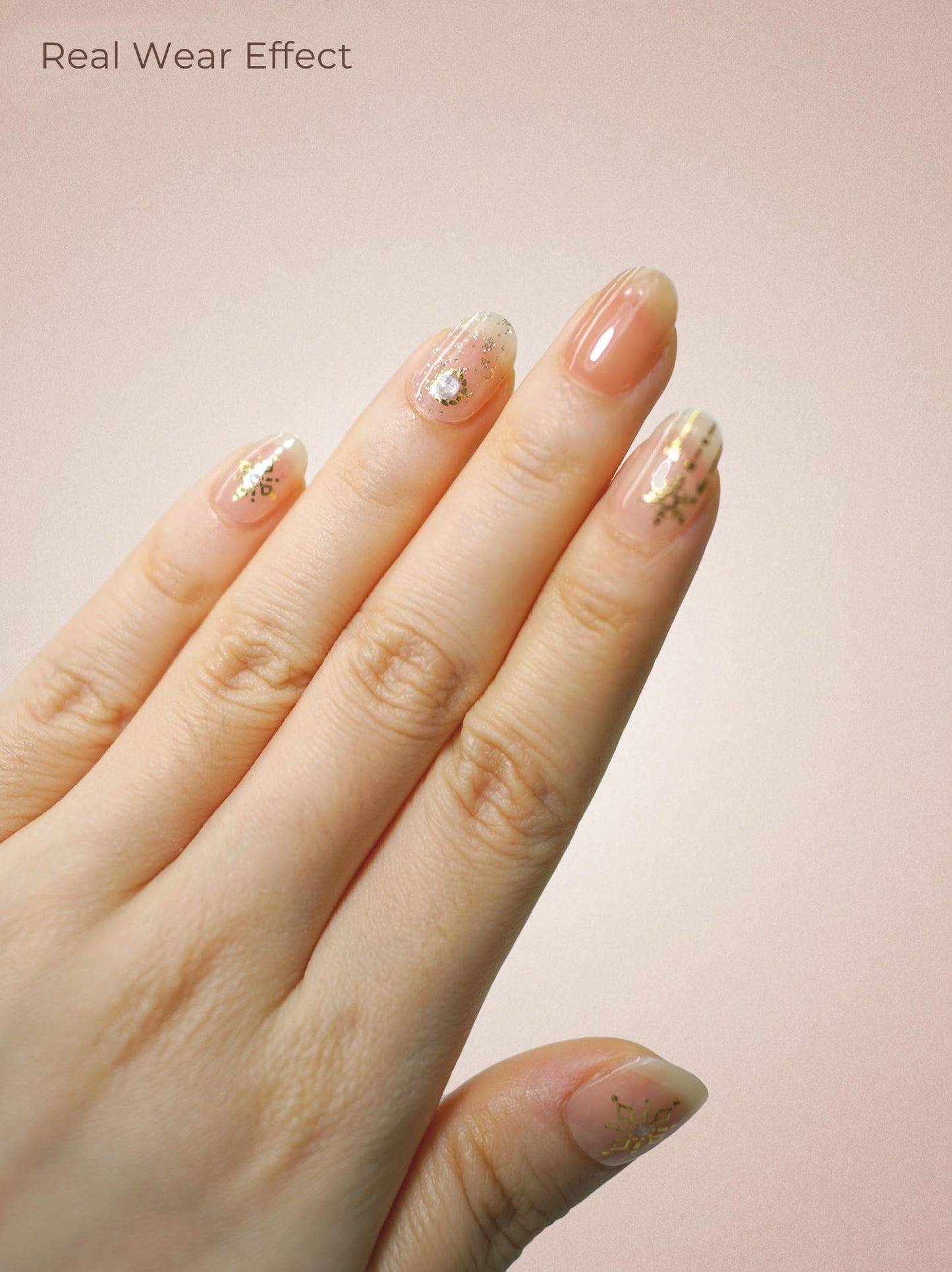 Beaolata Real Gel Nail Strips (No UV Light Needed) - 44Pcs Salon Quality Nail Stickers - Long Lasting Polish Wraps for Women, Easy Apply & Remove (Cosmic Shimmer Nude)
