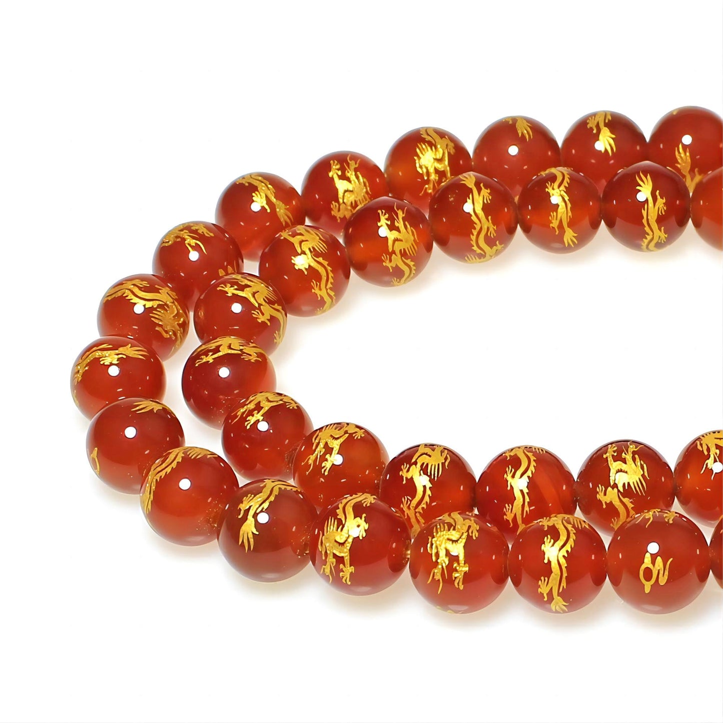 MJDCB Natural Stone Beads 8mm 43pcs Round Red Agate Carved Dragon Loose Gemstone Bead Charms for Jewelry Making Bracelet Necklace Earring Pendant