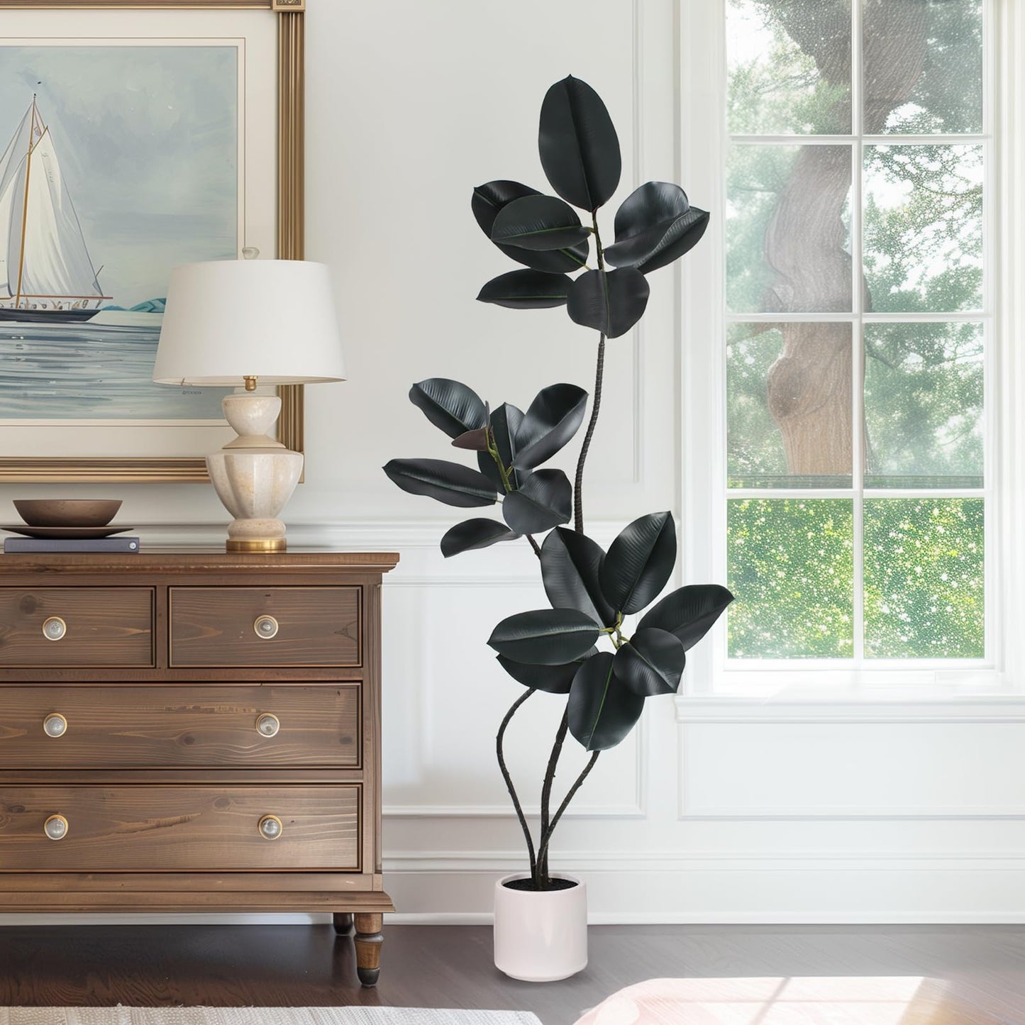 Yepdin Artificial Rubber Tree Plant -5FT Faux Plants Indoor with Planter,Tall Fake Trees Lifelike Branches & Foliage,Large Artificial Plants Indoor for Home Office Floor Patio