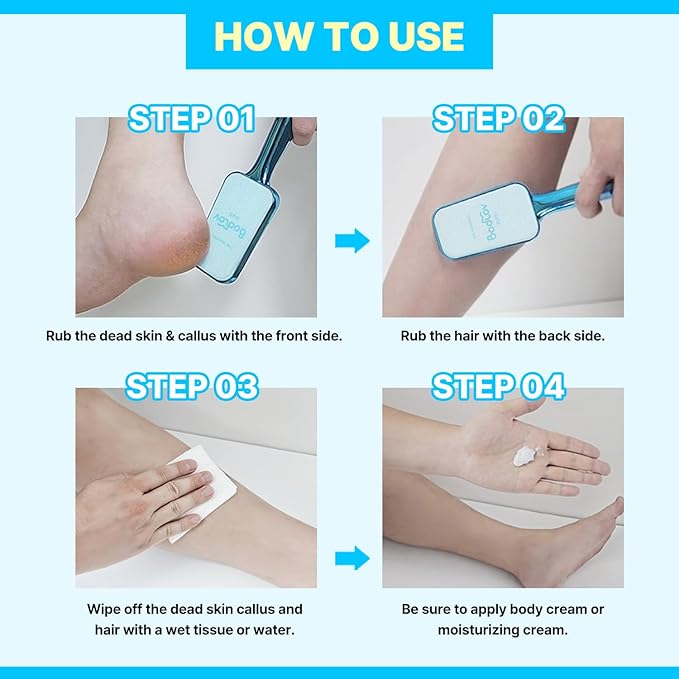 BODLOV Duo, Callus Removal and Hair Erase in ONE, Nano Glass, Foot File, Wet and Dry Skin, Skin Painless and Safety, Water Washing, Ergonomic Design, Hygiene to USE, Dual Care, Exfoliation, 2 in 1