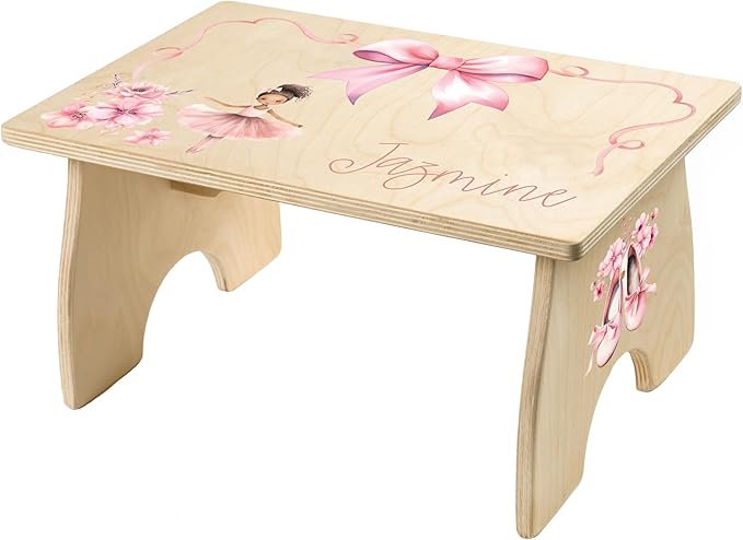 Step Stool for Toddlers- Personalized Wood Kids Step Stool with Name for Kitchen Sink, Bathroom, Potty Training, Toilet, Kitchen Sink- Sturdy and Safe- Made in USA by BloomOwl (Ballerina)